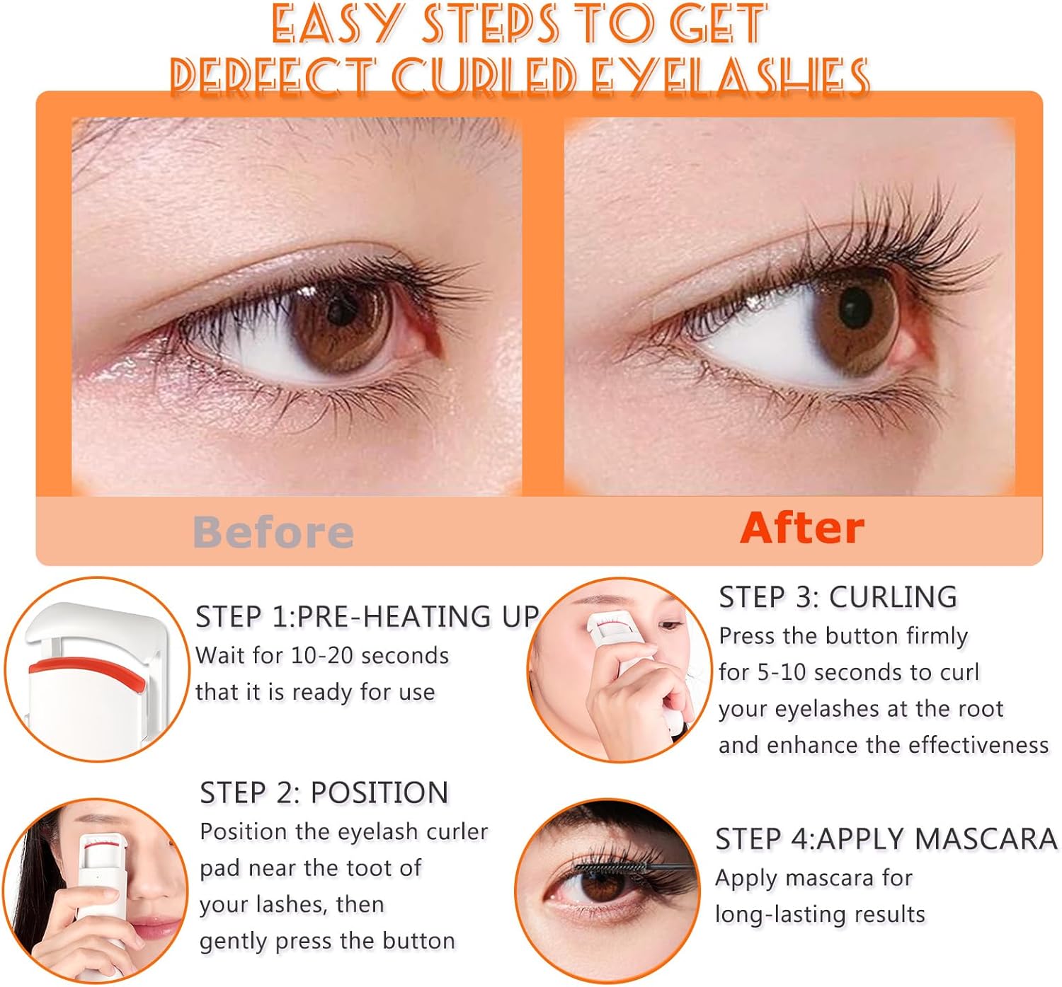 Heated Eyelash Curler - Heated Lash Curler - 24H Long Lasting Electric Eyelash Curler Wide Open Dual-Arc Design - Type-C Rechargeable Mini Lash Curler Natural Curve for Women - Ivory White - Image 4