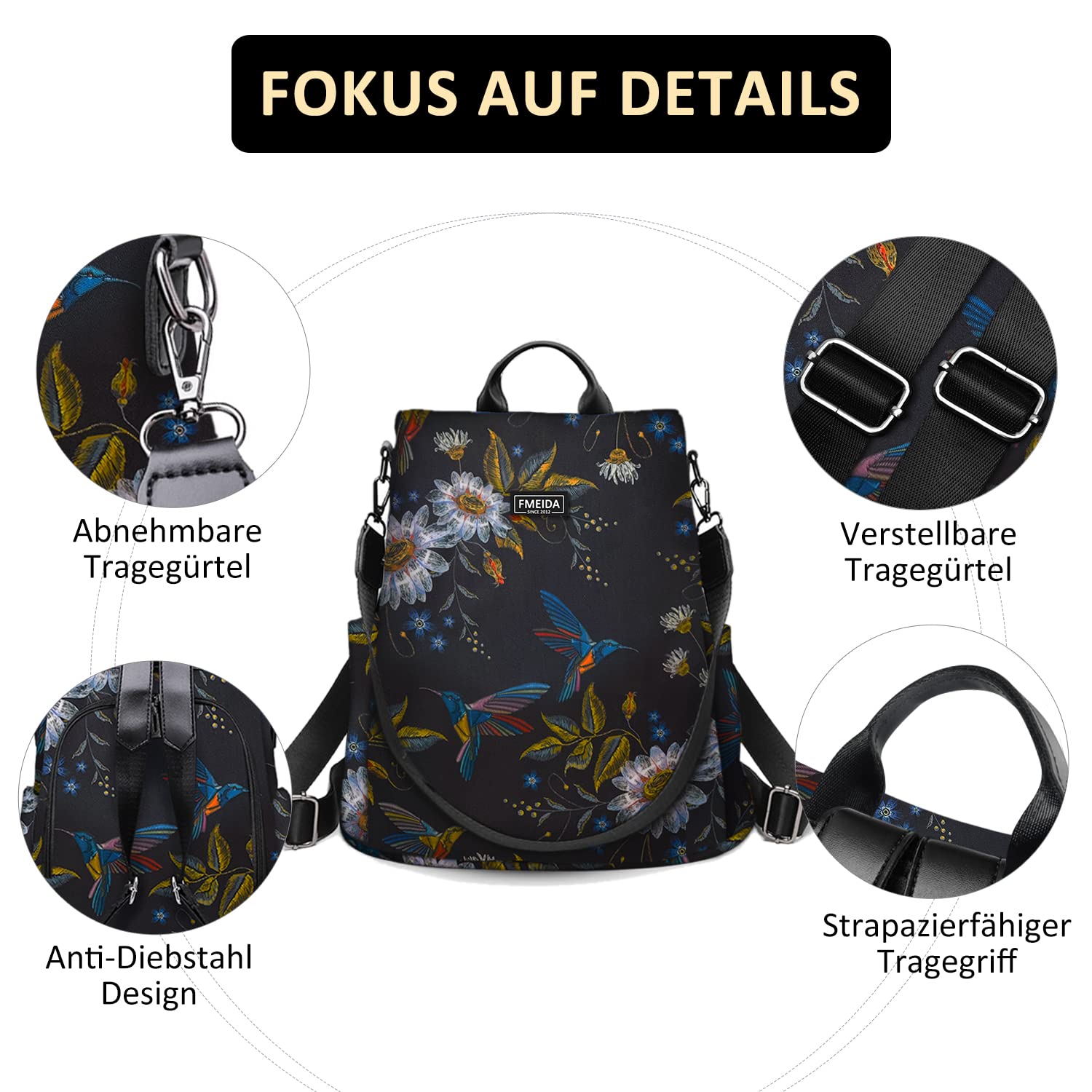 Fmeida Rucksack Damen Anti Diebstahl Nylon Handtaschen Wasserdichte 2 in 1 Schultertasche Casual Daypack Klein Reiserucksack für Frauen Mädchen