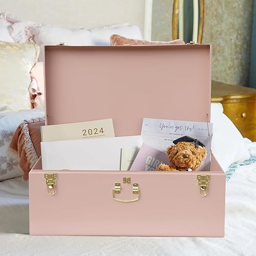 Miniatura 119 de Vixdonos Juego de 2 baúles decorativos de almacenamiento de caja de metal con asa (blanco con cierres de bronce) Blanco con cierres de bronce,Beige