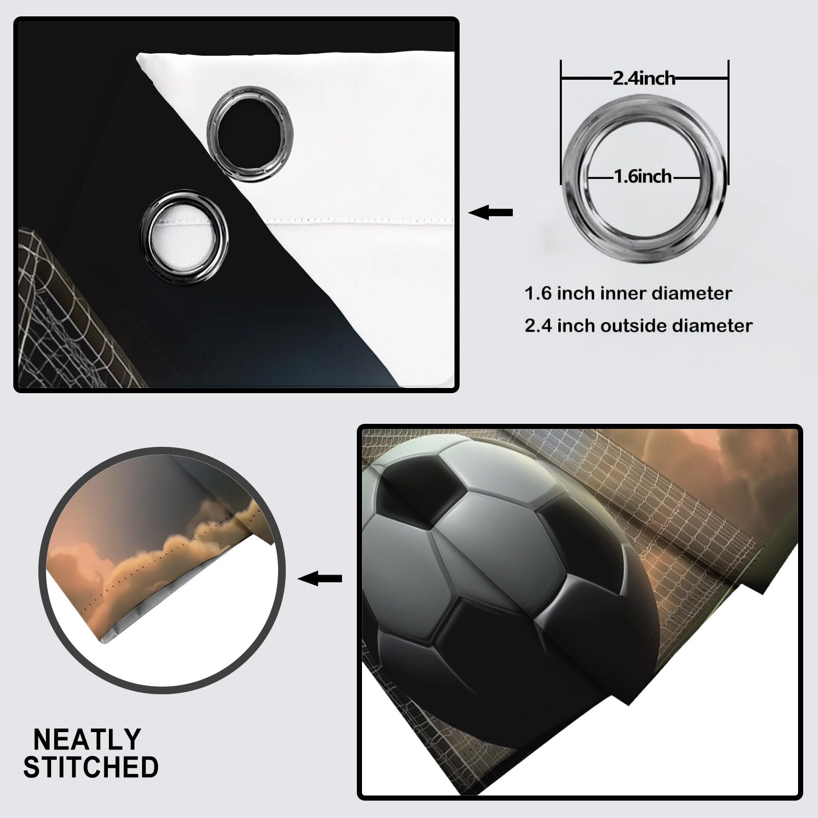 Dark Sky Graphics Verdunkelungsvorhänge Blickdichte Vorhänge Mit Ösen Sport Fußball Thermo Vorhang Schlafzimmer Gardinen Wohnzimmer,H215 X B110 cm,Dunkelblau, 2Er Set