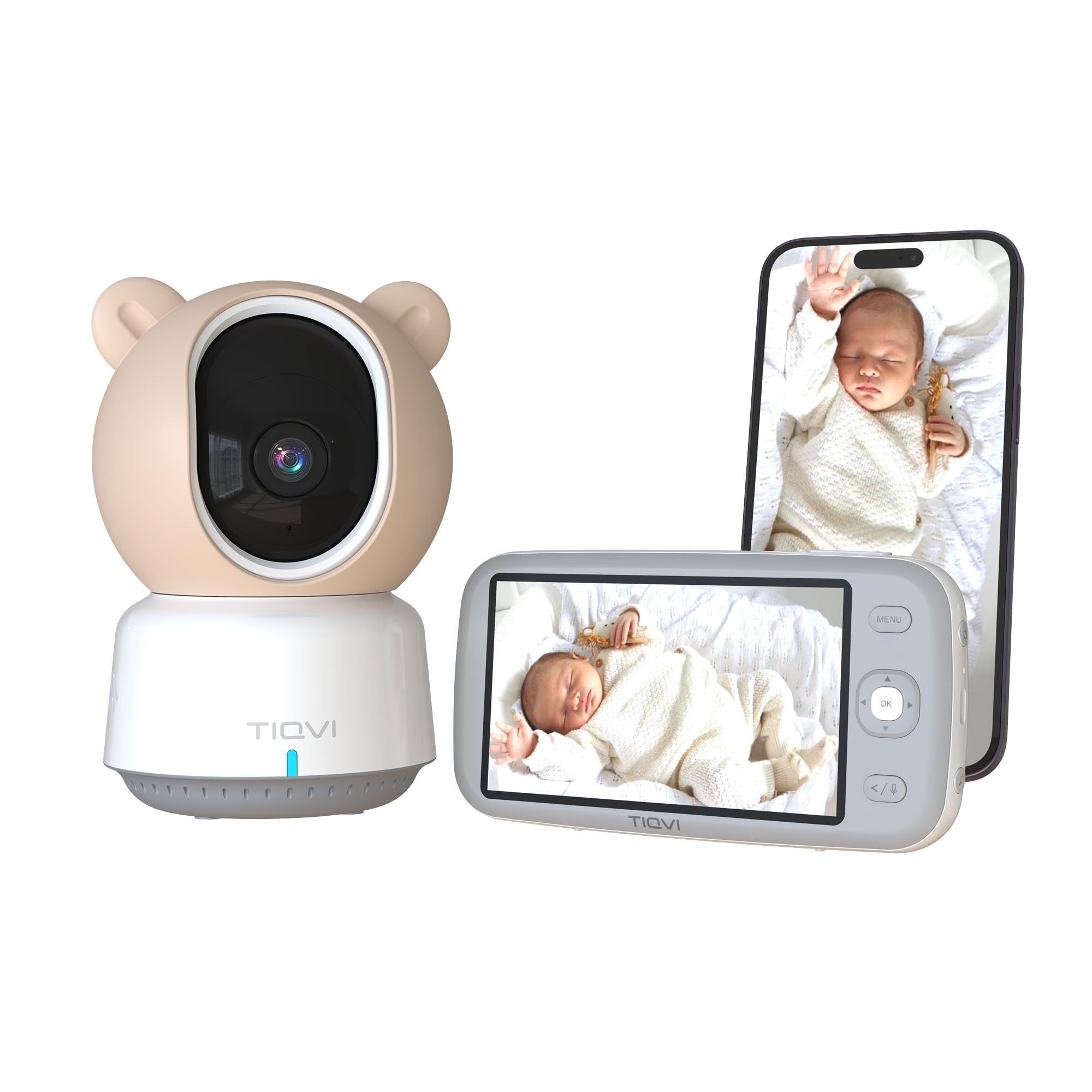 Inteligentna niania z monitorem, kamerą i aplikacją, 1080P, WiFi i Calex Smart App, noktowizor, wykrywanie ruchu, 2-drożny dźwięk, monitorowanie temperatury