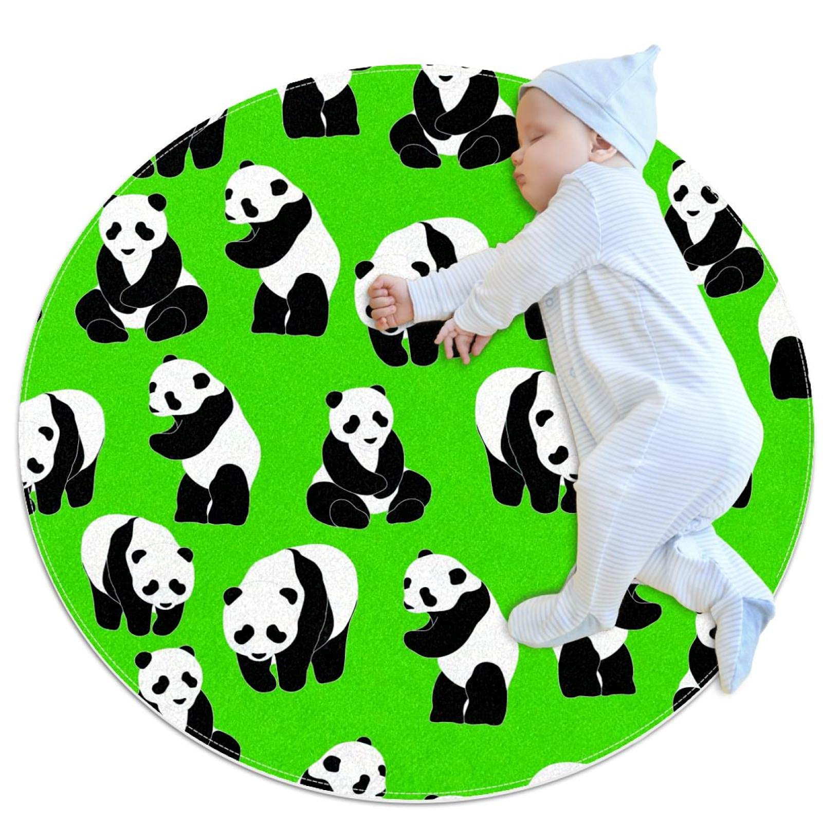 Tapis rond panda vert 70cm pour réchauffer un sol froid de chambre