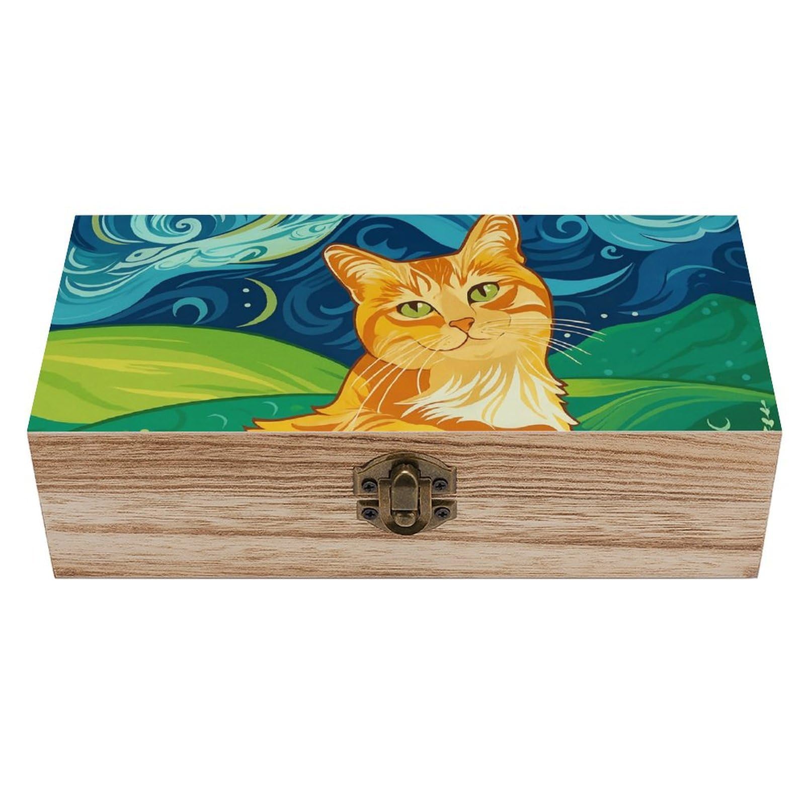 Oudrspo Cat & Flowers Retro Wooden Storage Box Keepsake Jewelry Decorative Art Storages Box Gift Boxs