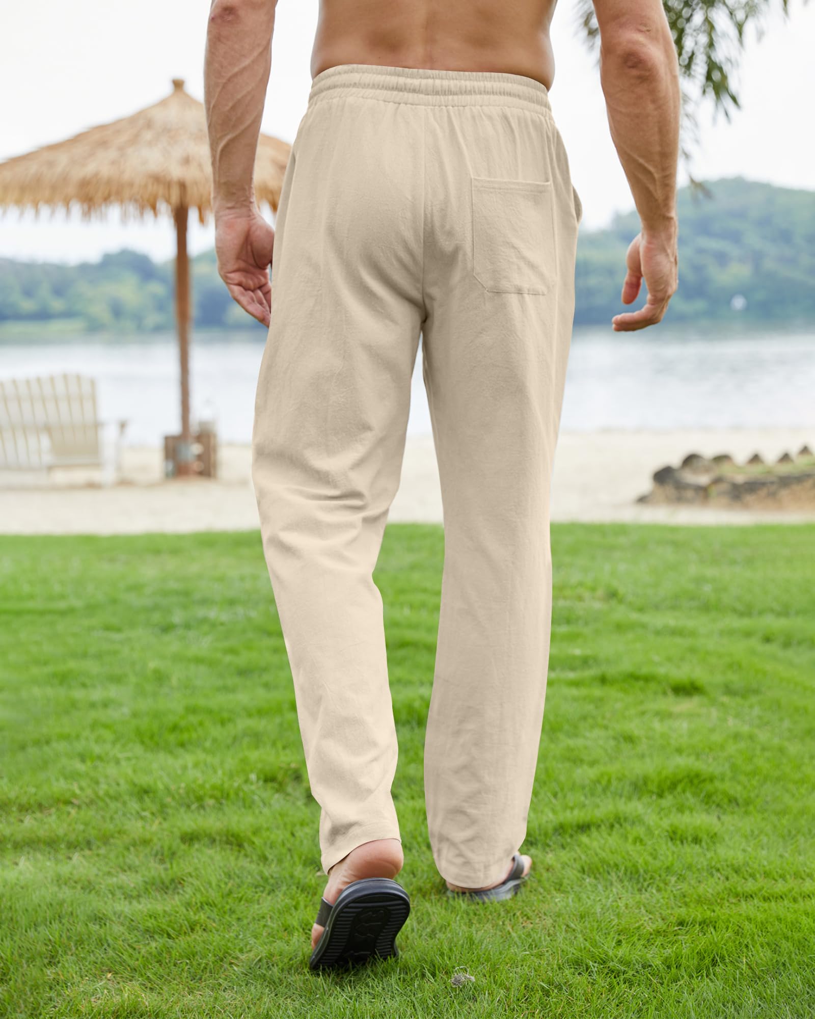 NANAMEEI Herren Leinenhose Lang mit Kordelzug Leicht Sommer Freizeit Strand