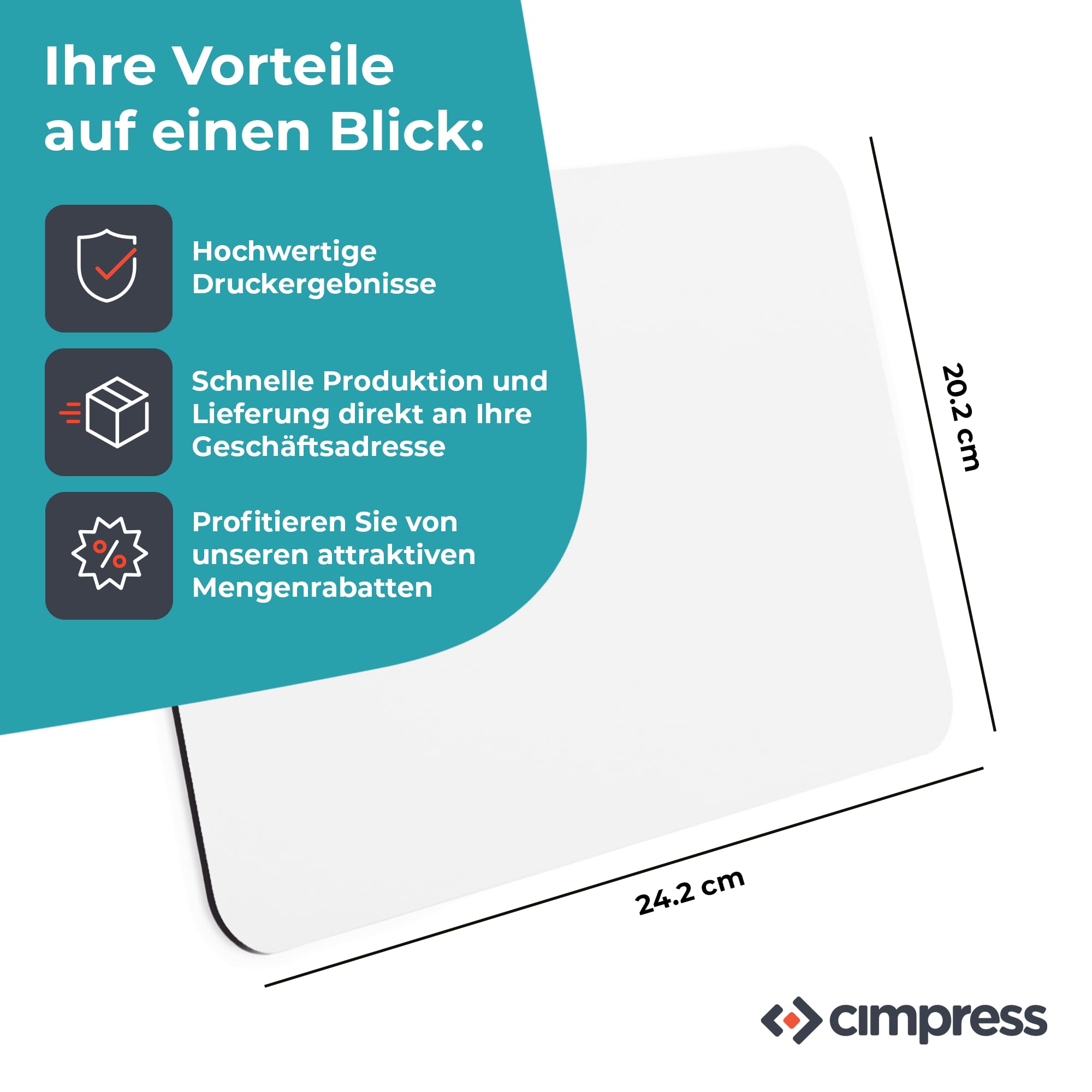Cimpress Personalisiertes Mousepad Gestalten Sie Ihr eigenes Mauspad mit Logo, Ideal für Arbeitsplätze, Firmenbüros und Spielkonsolen, rutschfeste Unterseite, 24,2x20,2 cm 10 Stück