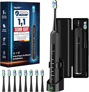 Elektrische Schallzahnbürste für Erwachsene & Kinder,5 Putzmodi mit 3 Intensitätsstufen,8 Ersatzbürstenköpfe & Reiseetui,Wiederaufladbare Sonic Toothbrush