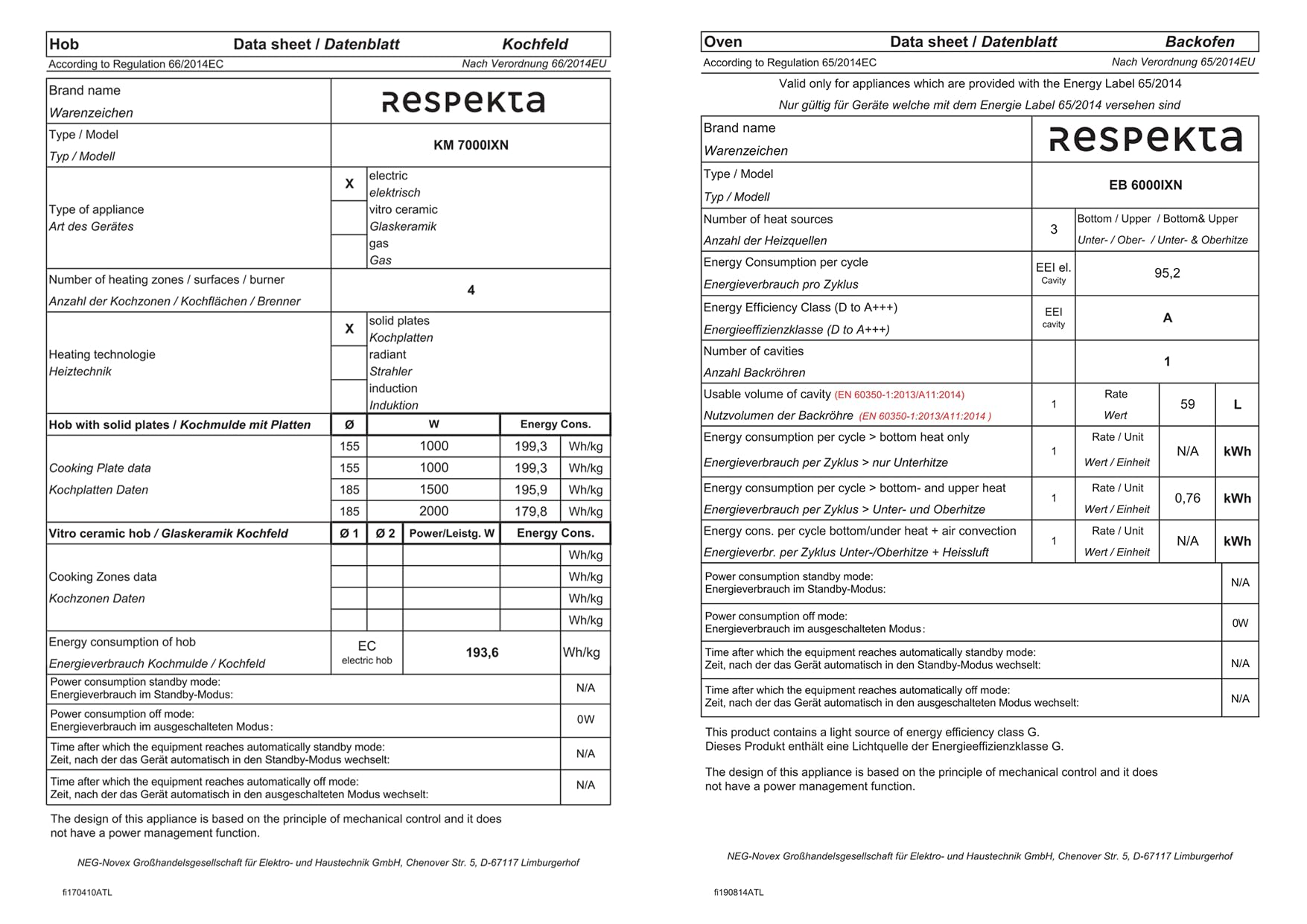 Respekta Einbau-Herdset Edelstahl 59 Liter 6 Kochstufen Blitzkochplatte 3 Beheizungsarten EB6000SETIXN