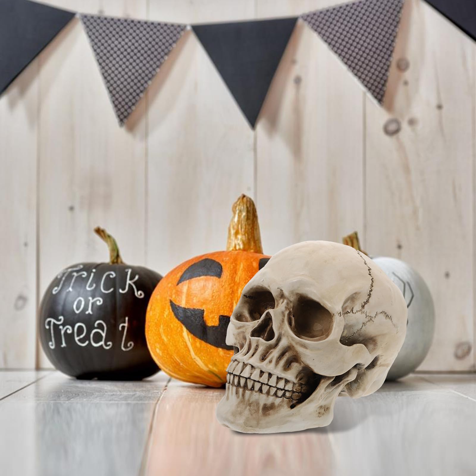 Abaodam 2 Pezzi Decorazione Scheletro Halloween in Resina Bianca 1:1 Teschio Realistico per Atmosfera Spaventosa e Arredamento Delicato da Ufficio o Souvenir