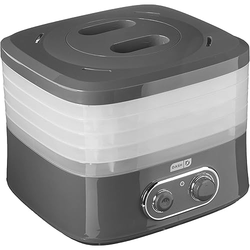 DASH DEHY100GY SmartStore™ Compact Electric Food Dehydrator Machine with 5 Stackable BPA Free Trays + Temperature Controls for Fruit, Vegetables, Herbs, Nuts, Jerky, and other Healthy Snacks - Gray