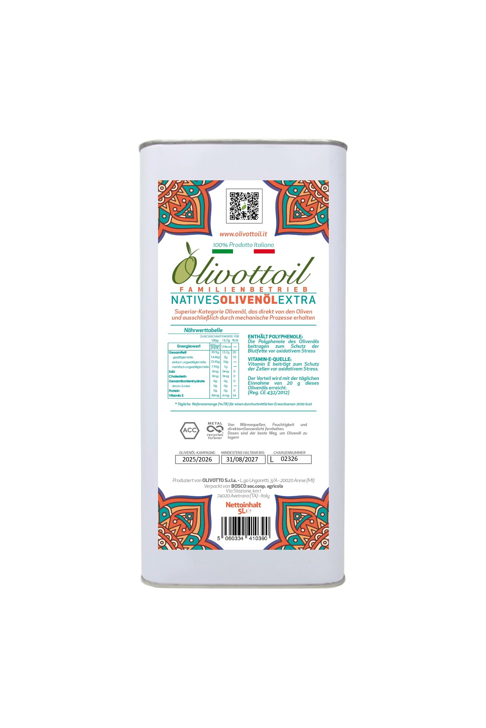 Olivottoil Italienischen Natives Olivenöl Extra 5 Liter | Frühe Ernte 2025/2026 Edition !!! | Reich an Antioxidantien | Keine Pestizide Nachgewiesen