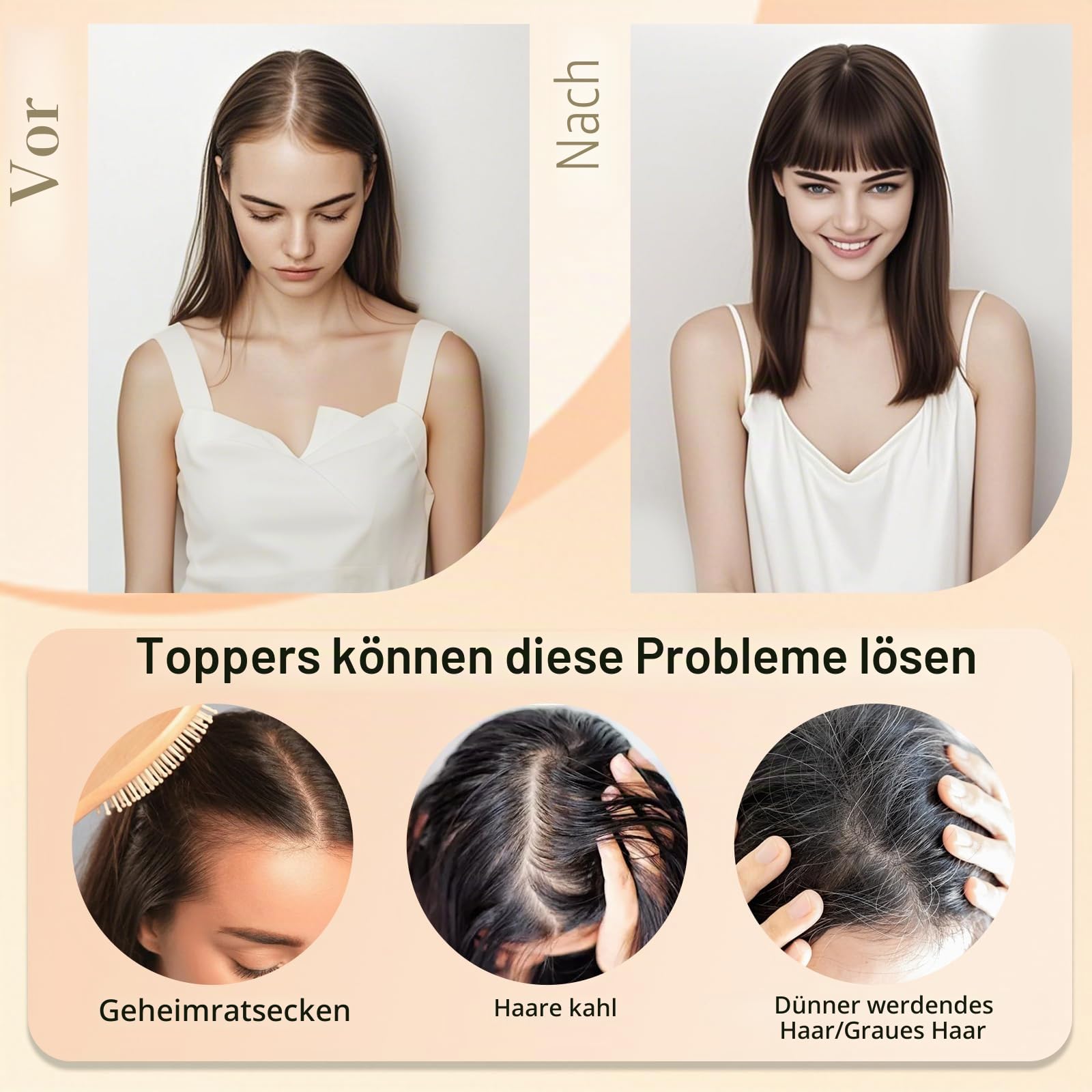 S-noilite Echthaar Toupets für Frauen Dunkelbraun - 9x12cm T-Sharp Haar Toppers Clip in Haarteile Echthaar mit Wispy Pony 13 Gramm