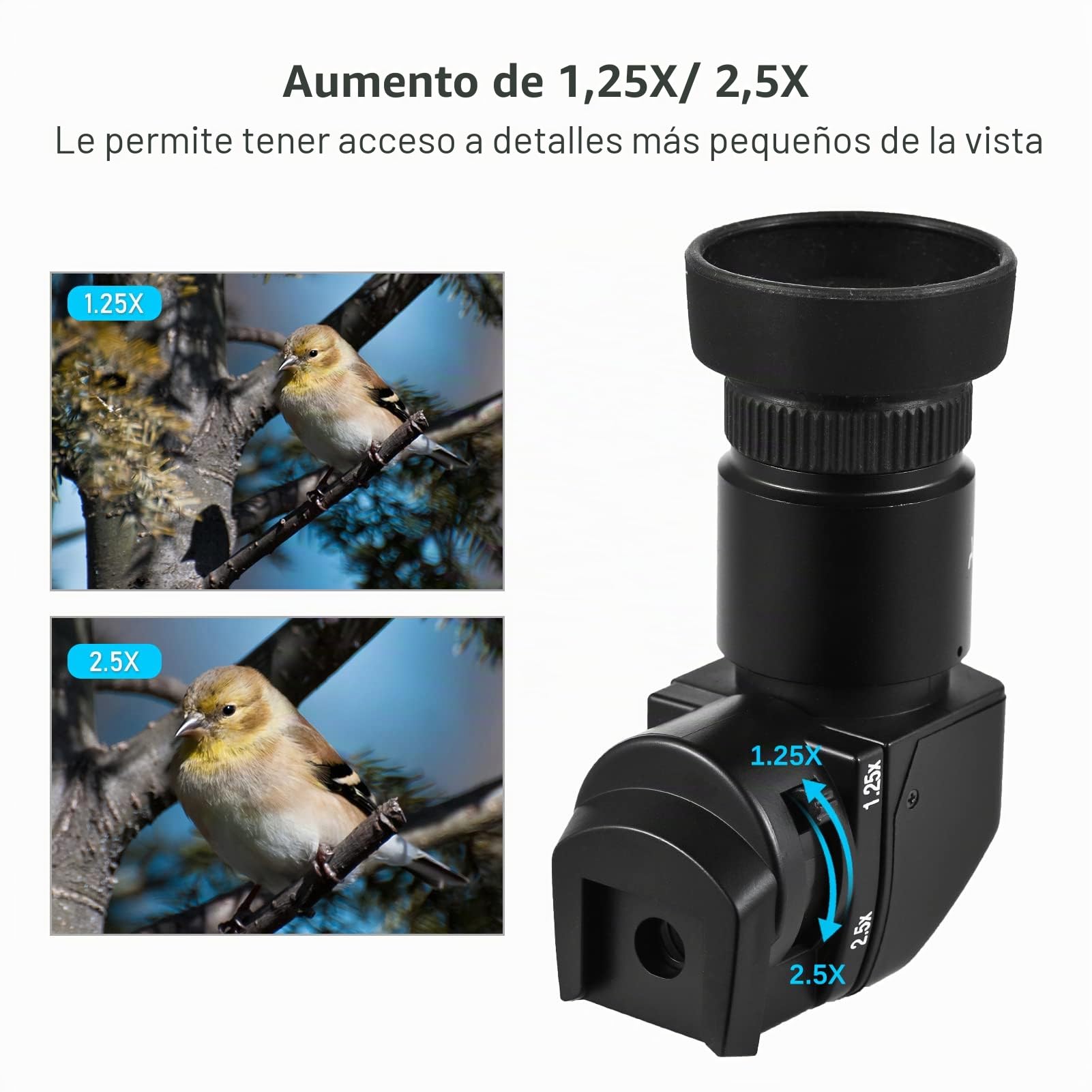 Andoer Visor para cámara de fotos LCD con lente de aumento visor 1,25x / 2,5x visor de ángulo recto para Canon Nikon Pentax Olympus Leica Fujifilm Dslr Camera