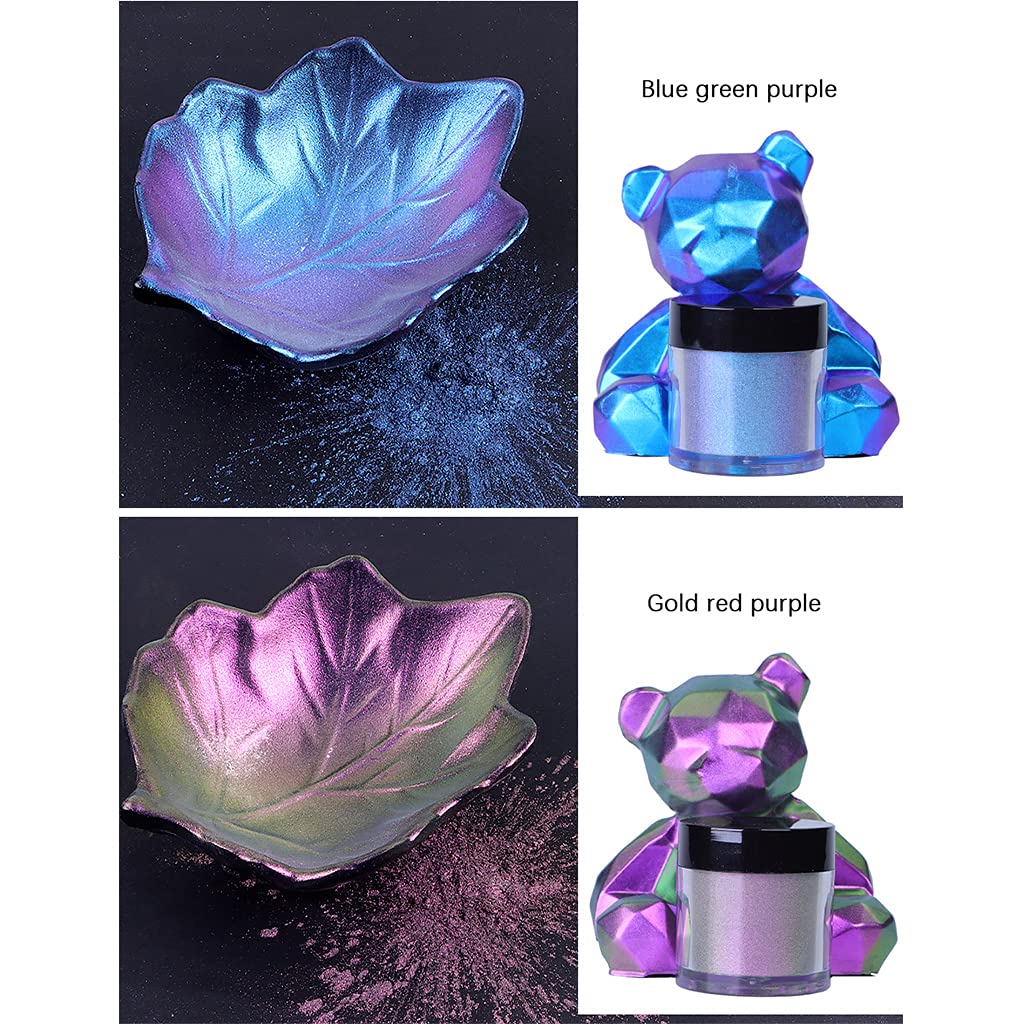 Cherjoury Chameleon-Powder 1 Piece Shift Mica Powder for Epoxy Resin Pearl Pigment Powder for Painting Soap Making Slime Multi ColorRed-Green-Gold