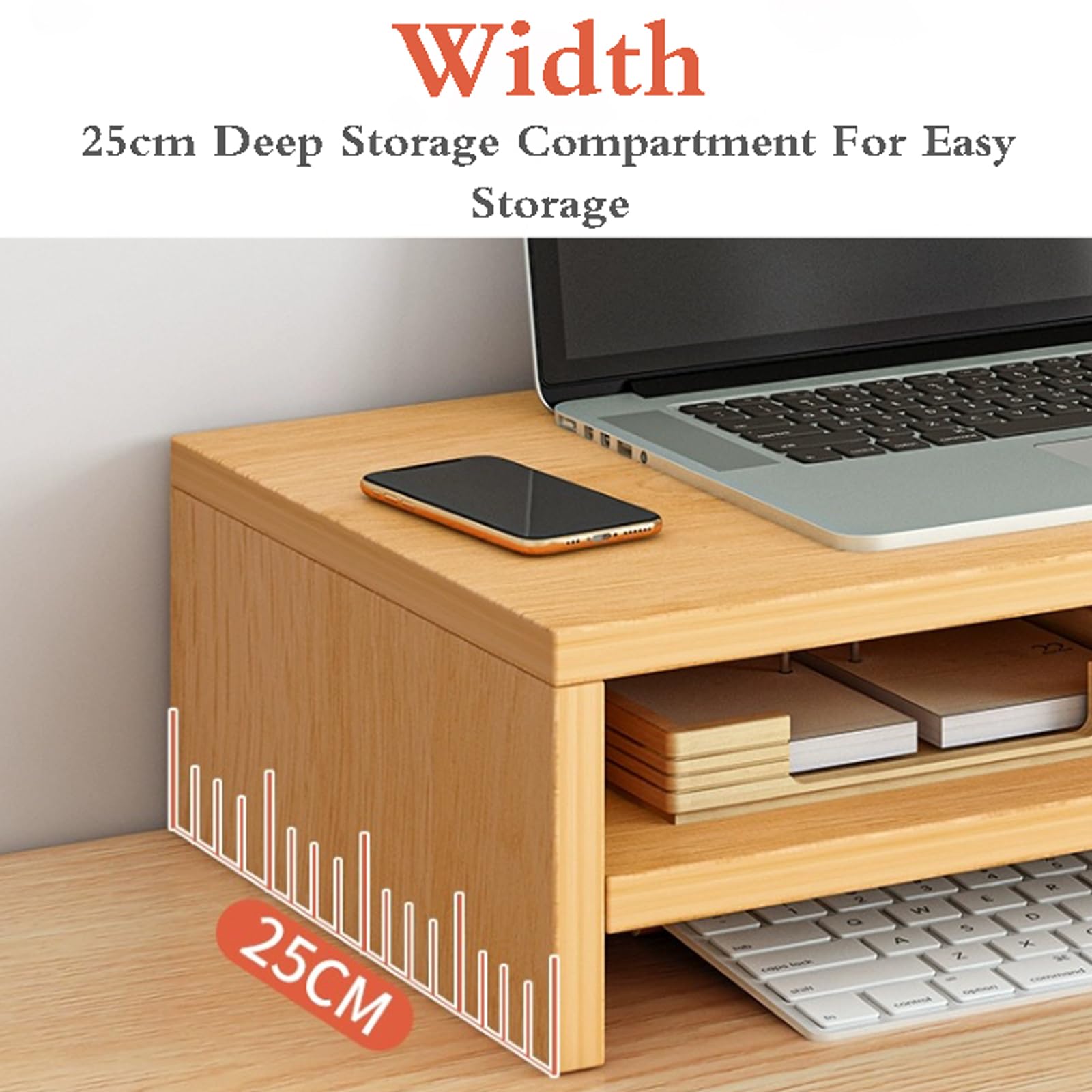 Supporto per Monitor,Supporto per Monitor da Scrivania,Supportos per Monitor in Legno per ScrivaniaSupporto per Monitor Pc in Legno,con Spazio di Archiviazione,per Tavolo Scrivania