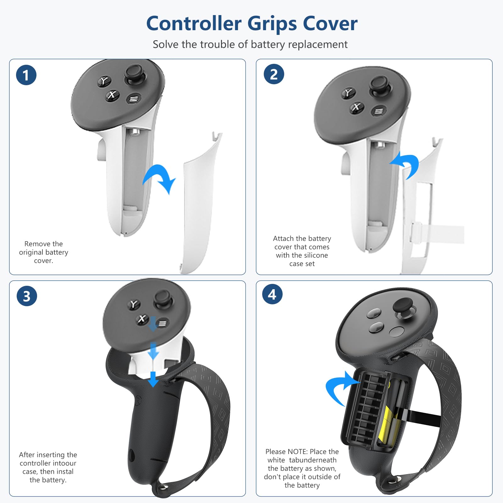 Juego de fundas para Quest 3s, incluye empuñaduras de control más largas de apertura de batería, cubierta rígida de TPU, cubierta facial de silicona y cubierta de lente para Quest 3s (negro,