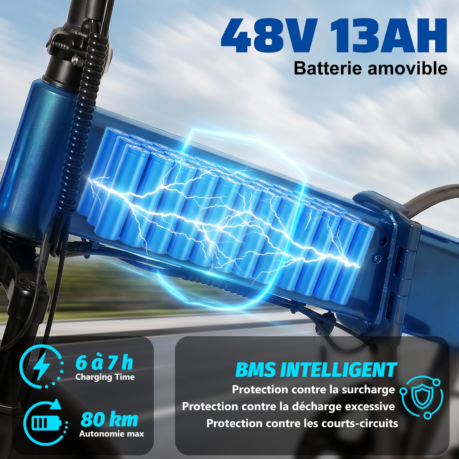 TODIMART Vélo Électrique Pliable 250W Fat Bike 20", Batterie 48V 13Ah