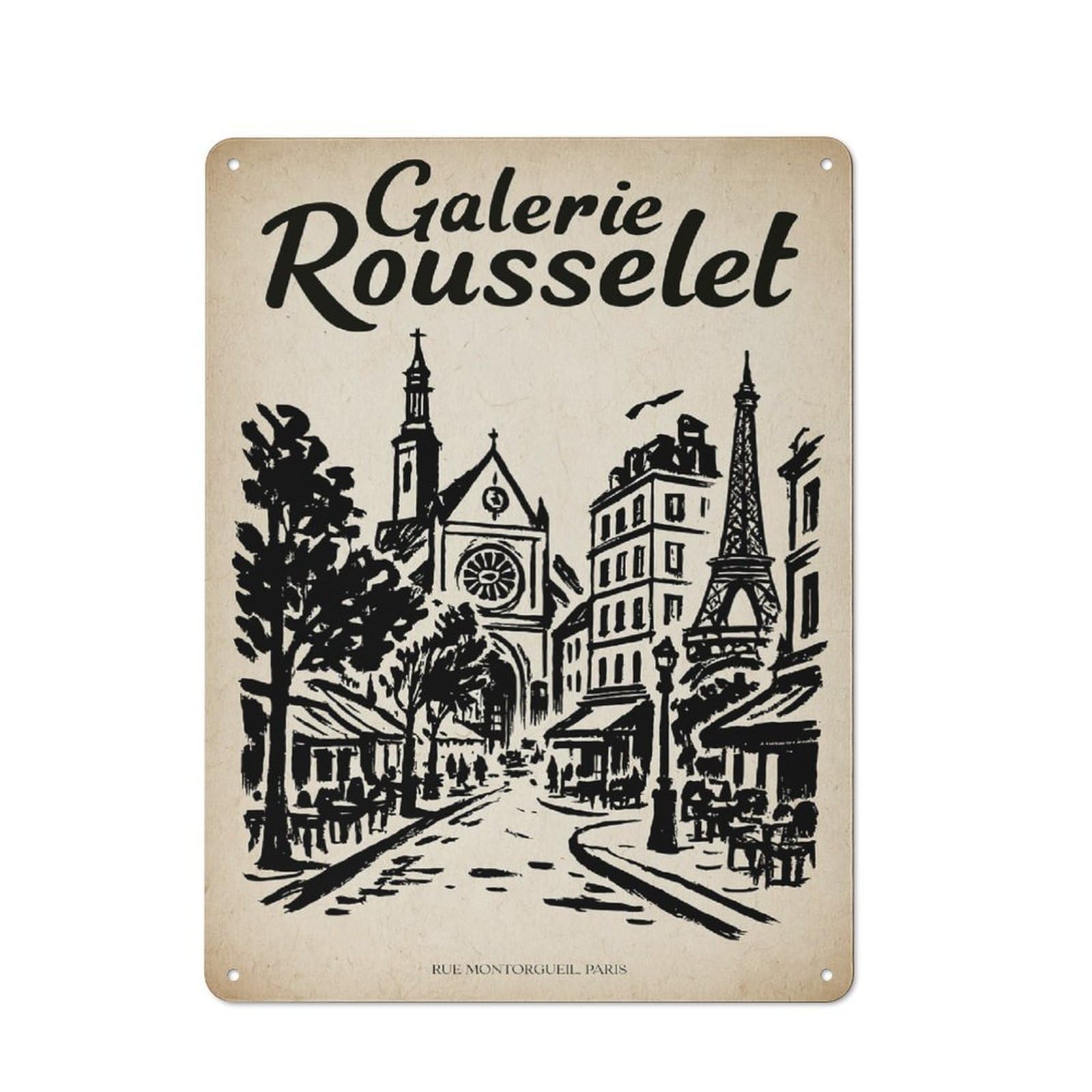 Junmoney Style-17 Galerie Rousselet Paris Street Scene Rustic Printed Metal Sign 40X30cm For Garage Or Workshop, For Garage, Workshop And Man Cave Decoration