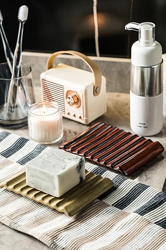 Miniatura 5 de Jabonera para encimera con autodrenaje, soporte de cerámica para lavabo, ahorrador de jabón japonés para baño con autodrenaje, amarillo