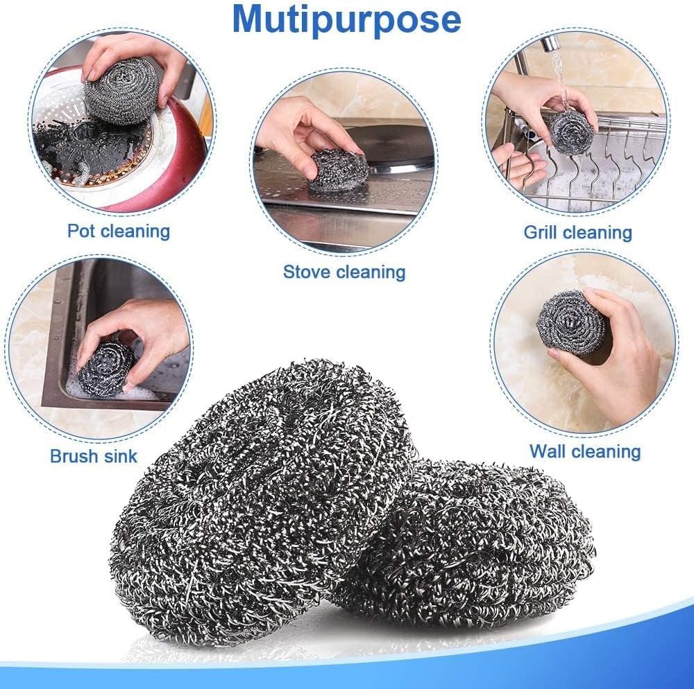 Stainless Steel Wool Grill Cleaning Pads - Heavy Duty Scrubber For BBQ Grill Grates