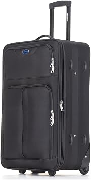 Aerostar Medium 26” Lightweight Softshell Expandable Suitcase, Check in Luggage 2 Corner Wheels with Integrated Combination Lock (Black, 70 litres)