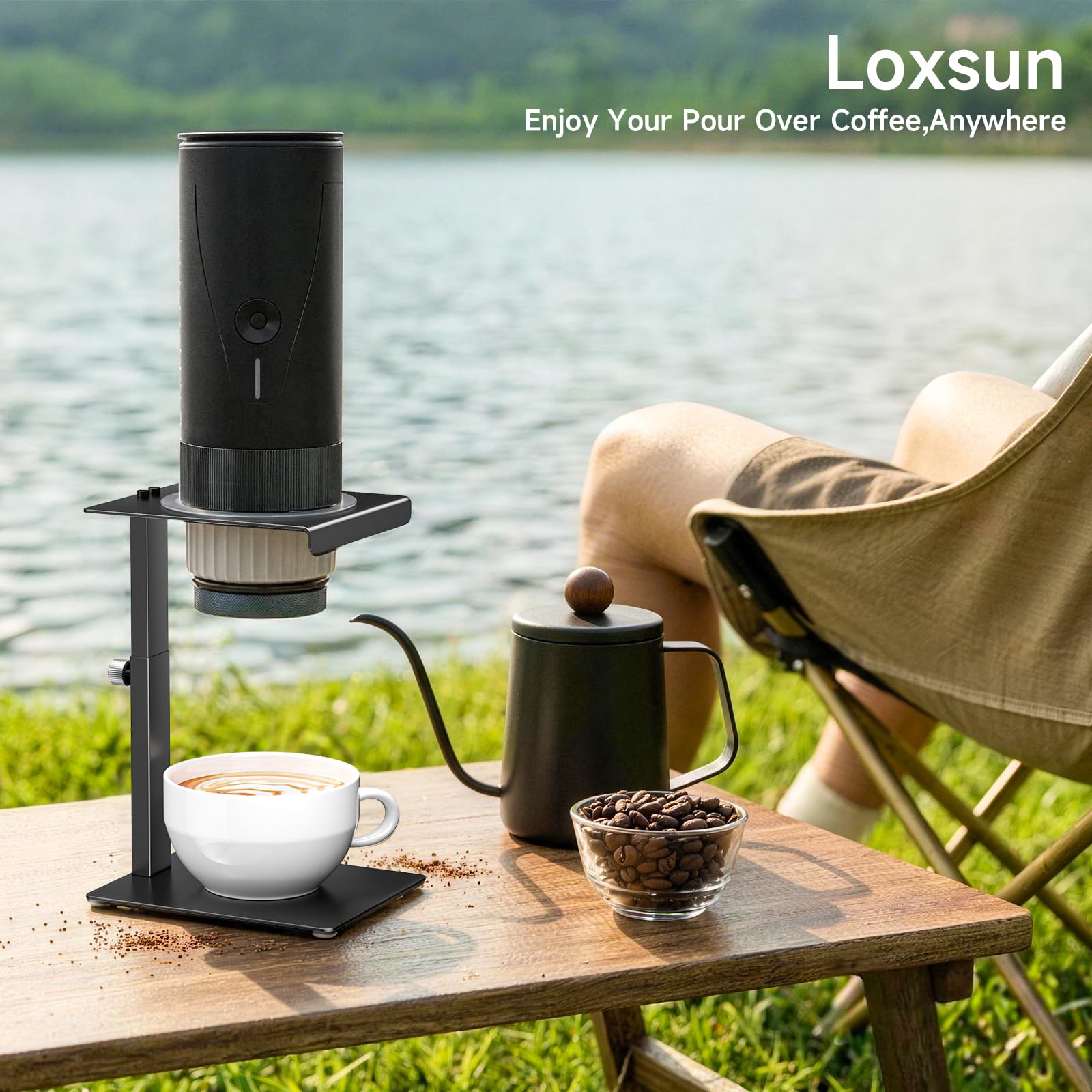 Universal Ständer für tragbare kaffeemaschinen,höhenverstellbarer Pour-Over-Halter für Espresso, Kaffee zubehör für Camping, Zuhause,Hause, Büro(Schwarz)