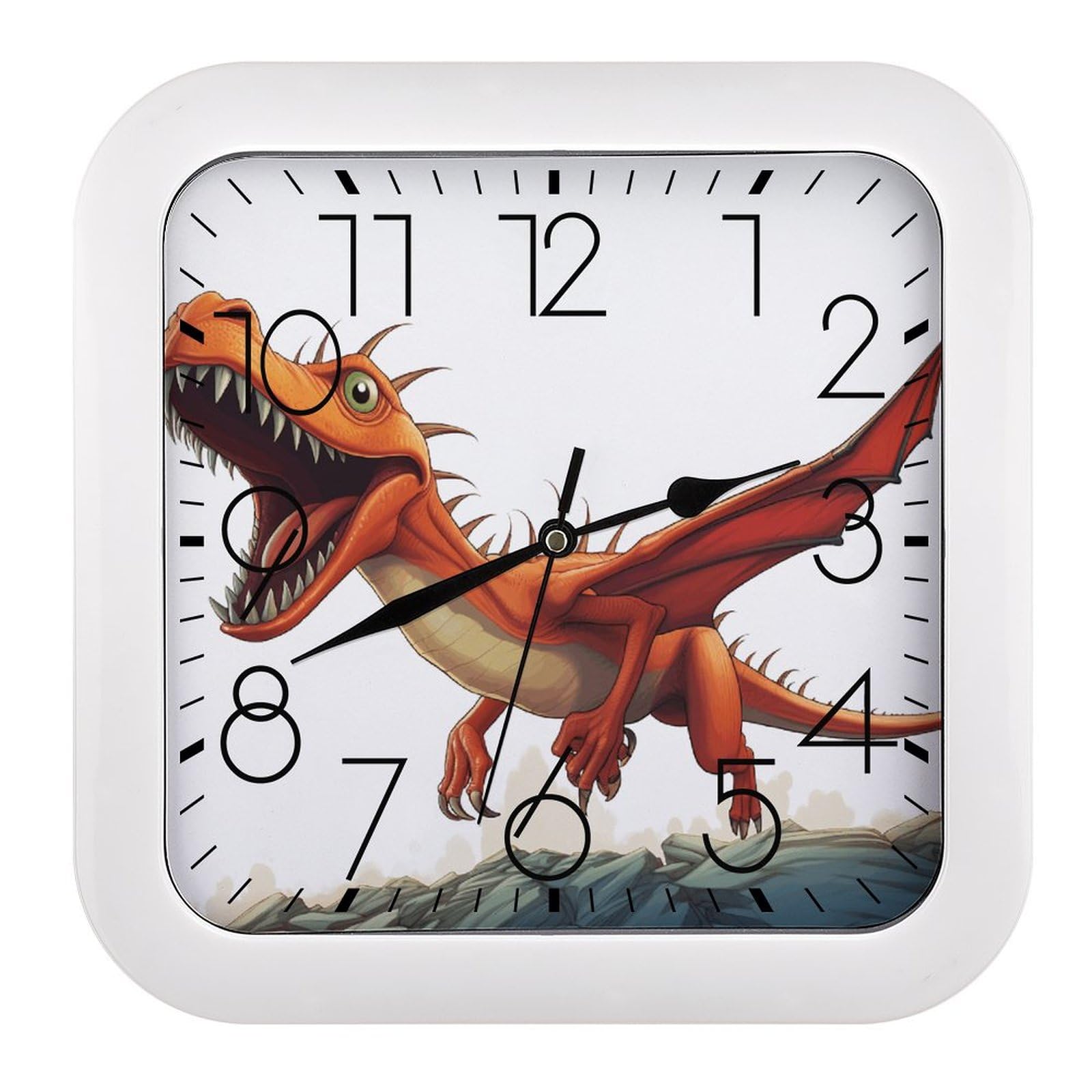Horloge murale carrée silencieuse dinosaure pendule plastique à piles 25,4 cm