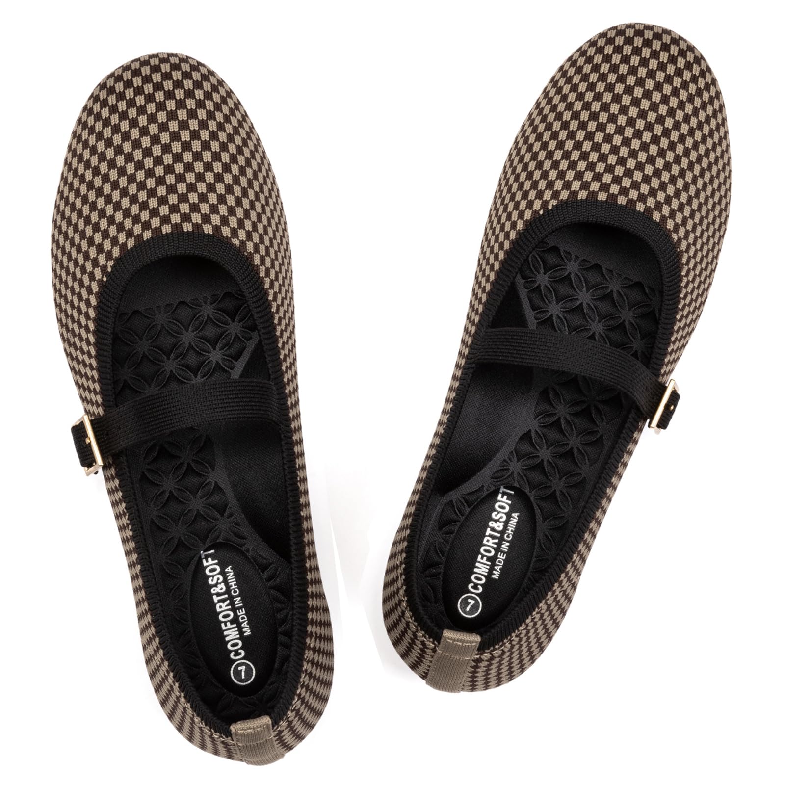 Frank Mully Women's Mary Jane Flats Comfortable Dressy Ballet Flats Casual Round Toe Slip On Washable Knitted Fabric Office Work Woman Shoes