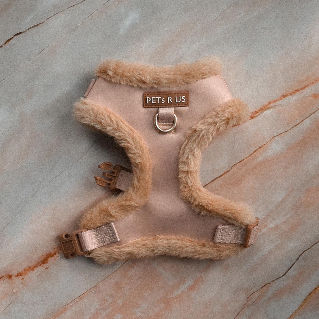 Harnais anti-traction pour chien en néoprène marron ivoire taupe design en cuir serpent réglable sport petit, moyen et grand animaux de compagnie respirant léger (bordure en fourrure beige, L : cou =