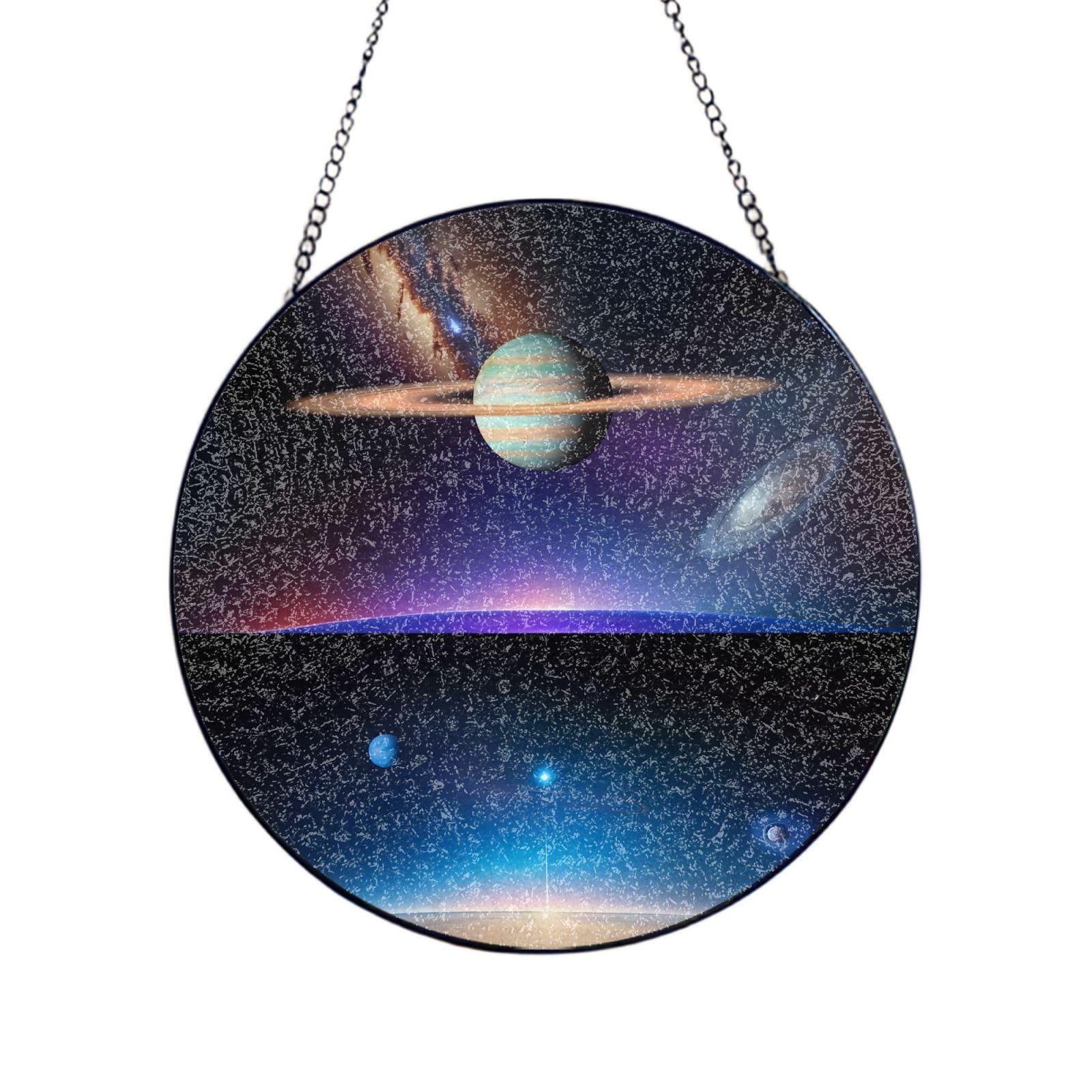 Phayah Cosmic Saturn Print Glass Window Hanging Sun Catchers Suncatcher Decor For Birthday For Home Garden Porch 6in（15cm）