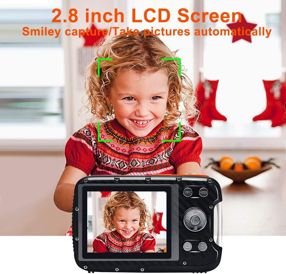 Prоmо 40% оƒƒ Kids Camera,Waterproof Camera 21MP 1080P Underwater Digital Camera with Flash 2.8 Inch LCD, Rechargeable HD Digital Camera for Boys and Girls Snorkeling/Travel/Gift(Orange)