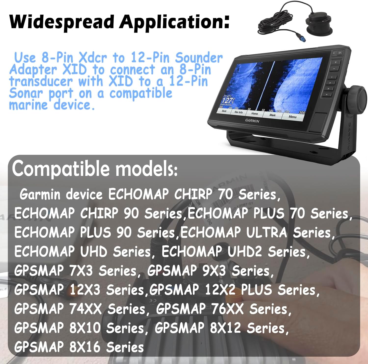 010-12122-10 Adapter Compatible with Connecting 8-Pin Transducers with XID to 12-Pin Sonar Marine Devices, Replace for Part Number 010-12122-10