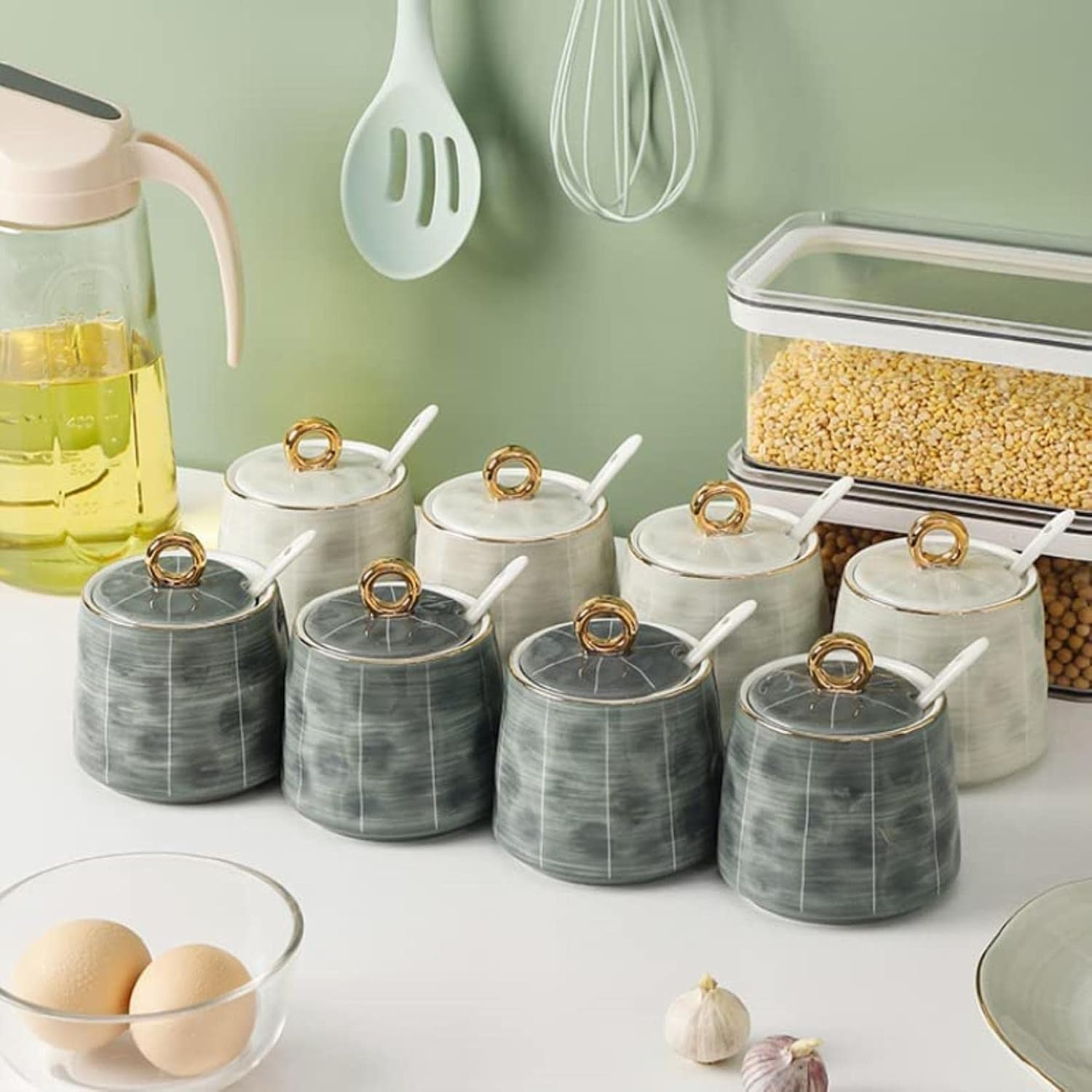 Seasoning Container,Spice Jar Ceramic Kitchen Light Luxury Phnom Penh Seasoning Jar Salt Msg Seasoning Box Household Spice Condiment Storage Tool (Color : B 1pcs)