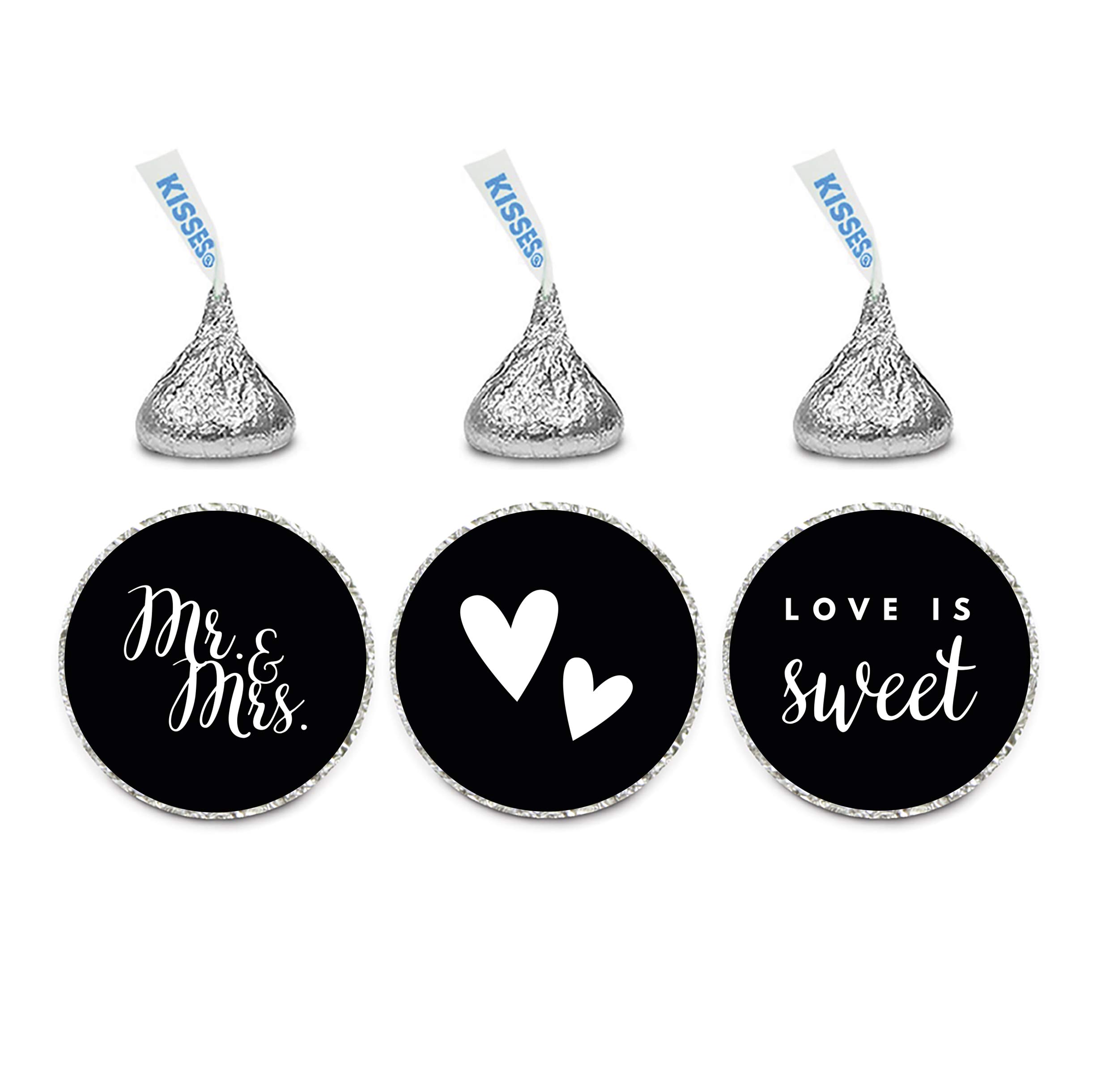 Andaz Press Chocolate Drop Labels Trio, Fits Kisses, Wedding Mr. & Mrs, Black, 216-Pack, for Bridal Shower, Engagement Party Favors, Gifts, Bags,