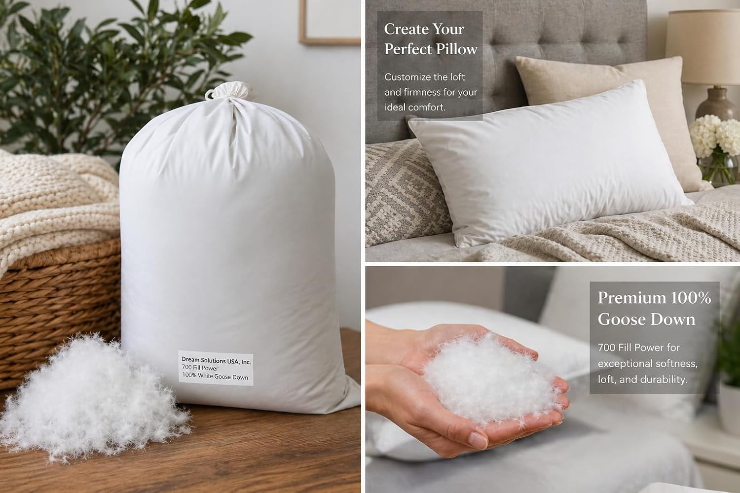 100% Hungarian White Goose Down Filling – 700 Fill Power Premium Down Stuffing for Pillow, Cushion, Jacket & DIY Crafts – Ultra Soft Natural Down Feather Alternative – 1/4 lb (4 oz)