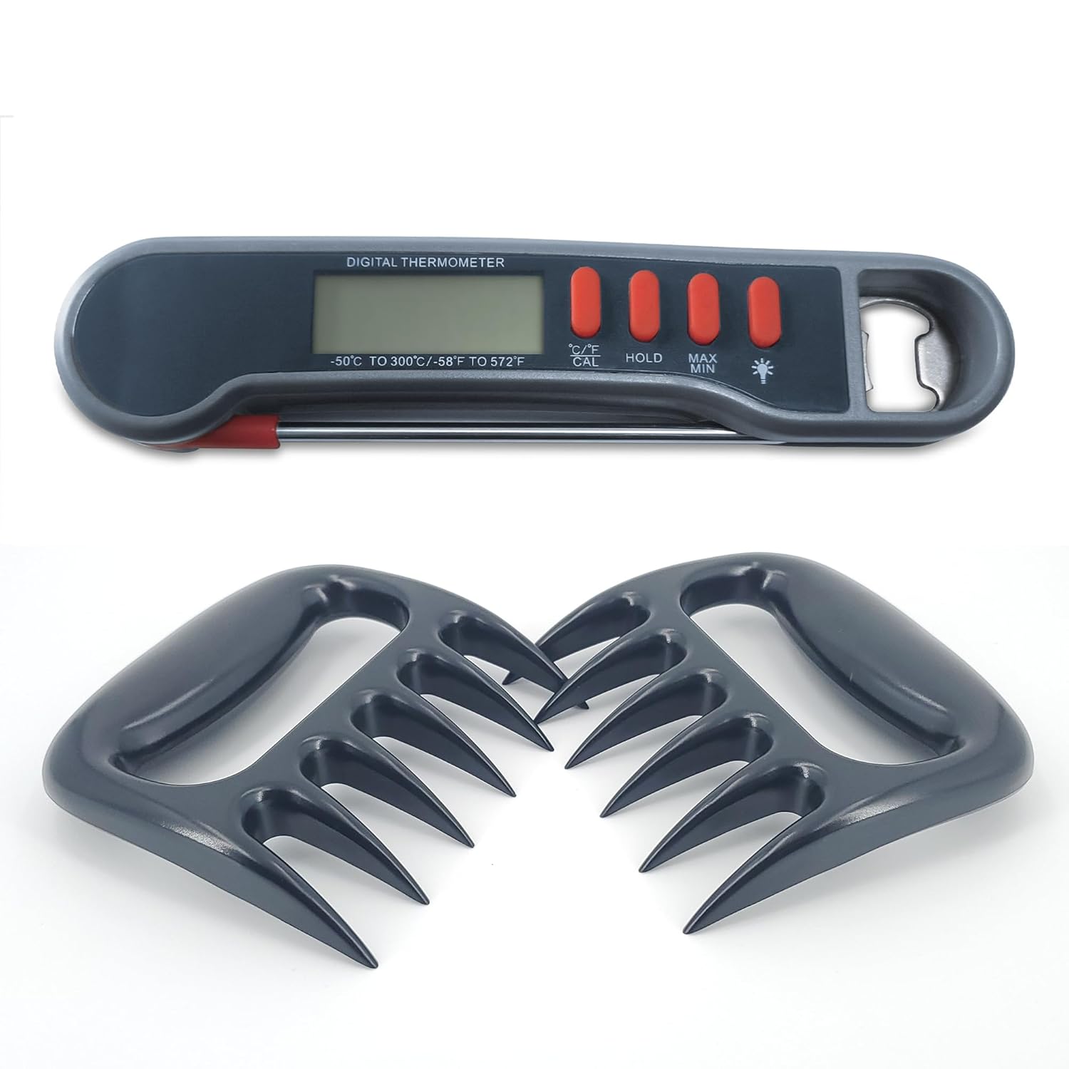 Instant Read Meat Thermometer, Meat Claws Shredder for BBQ – Perfectly Shredded Meat. Meat Thermometer Gift Set, Grey Instant Read Meat Thermometer, Meat Claws Shredder for BBQ – Perfectly Shredded Meat. Meat Thermometer Gift Set, Grey