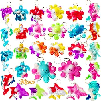 30 Packs Bulk Sea Animal Gifts Octopus Sharks Turtles Dolphins Mini pop Friend Keychain, Birthday Party Favors Summer Classroom Students Prize Supplies