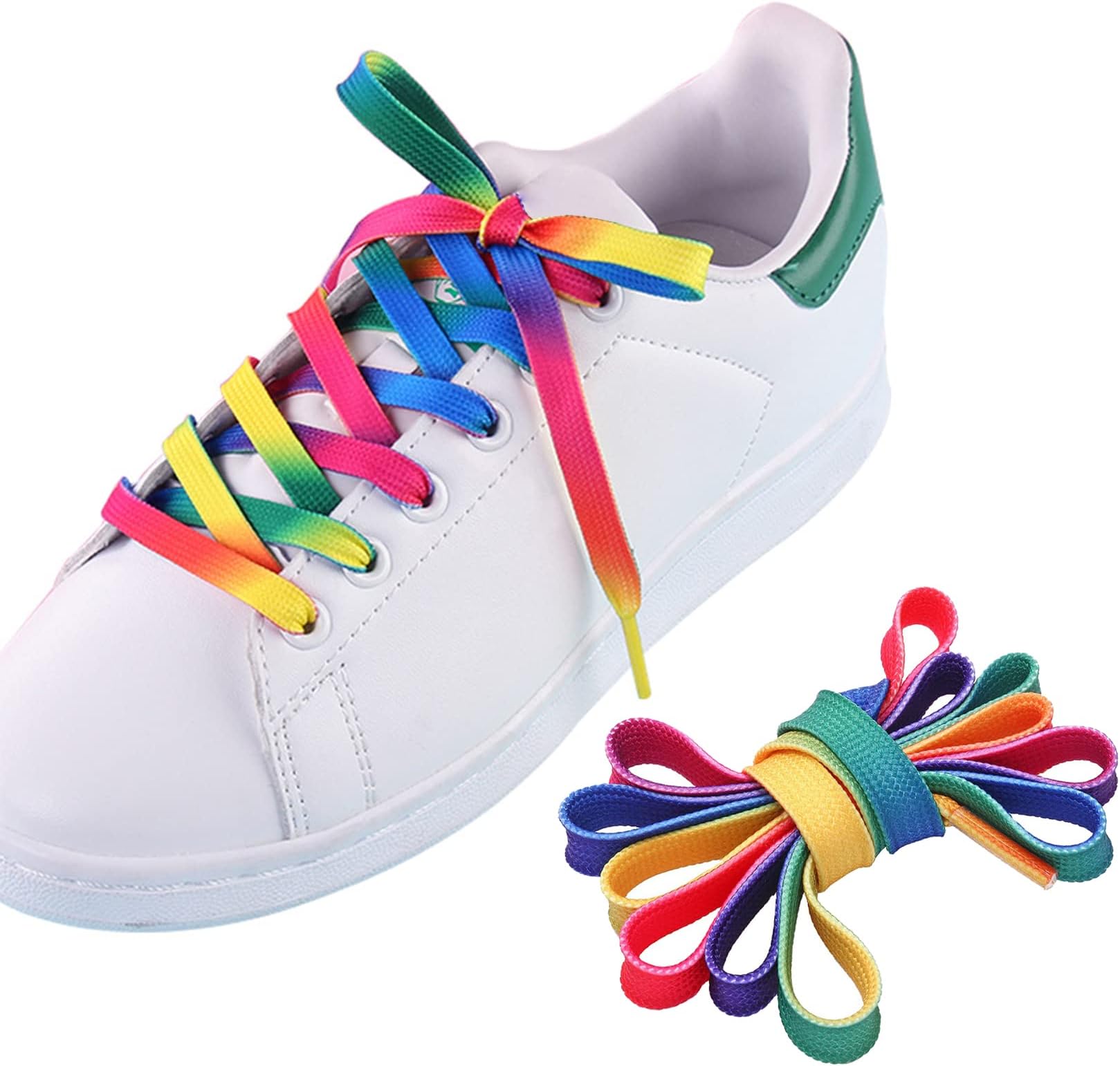 2 Pairs/4PCS Rainbow Laces,Rainbow Pride Shoe Gradient Neon Coloured Roller Skate Trainer Shoe Laces FlatRainbow Lacesfor Trainers Walking Boots Hiking Shoes,Replacement Boot Laces