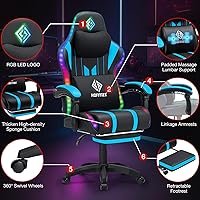 Vista 8 de HOFFREE Silla Gaming con Luces LED RGB de Ritmo Musical y Altavoces Bluetooth Silla Ergonómica de Gaming para Computadora con Masaje y Reposapiés