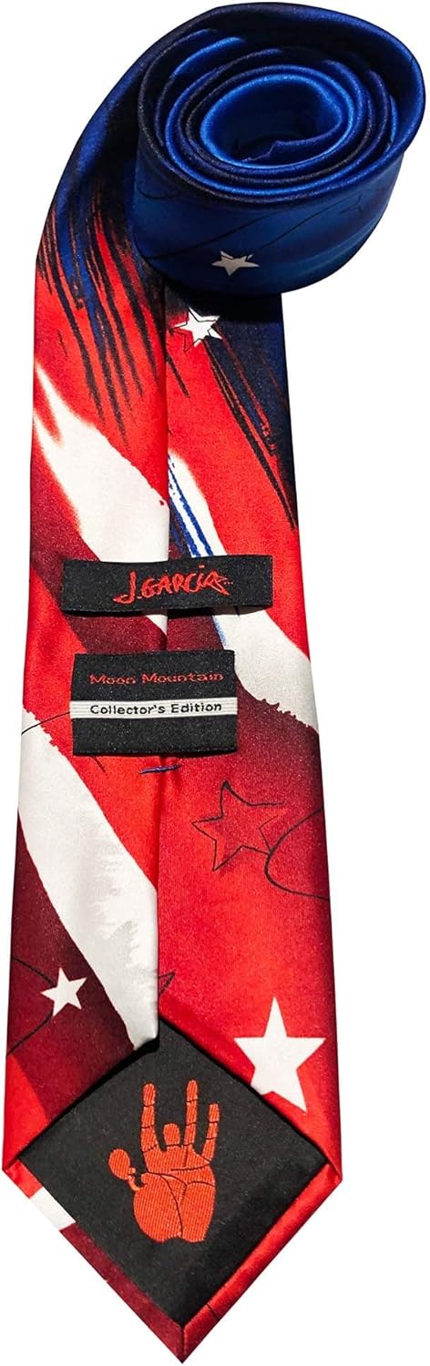 Jerry Garcia Collector's Edition Men's Moon Mountain Artwork 4th of July USA Flag Extra Long Neck Tie - Navy Blue
