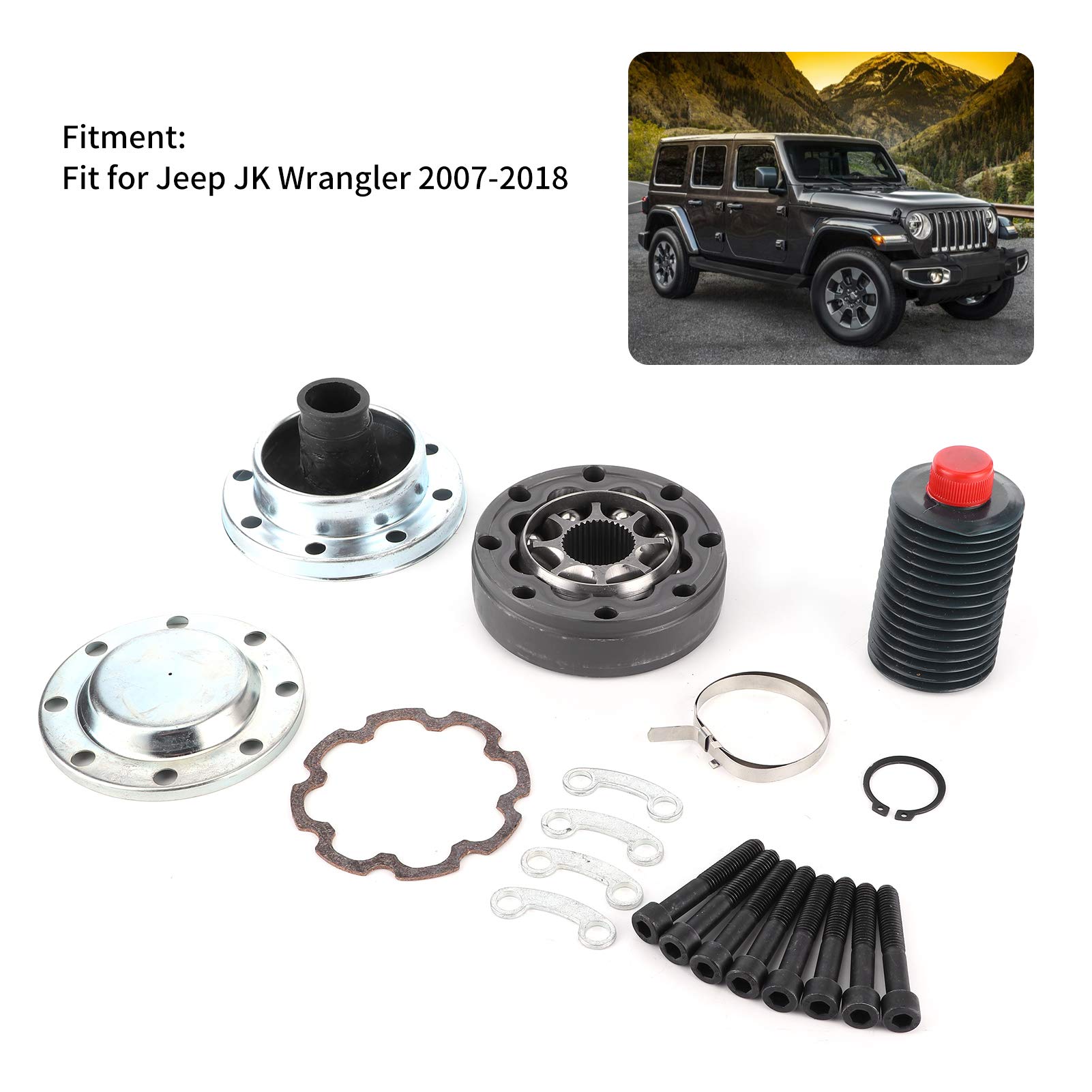 Joint homocinétique d'arbre de transmission, joint homocinétique d'arbre de transmission pour Jeep JK Wrangler, fer + alliage d'aluminium adapté pour Jeep JK Wrangler 2007-2018 Kit de joint
