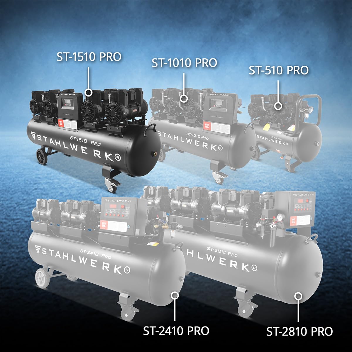 STAHLWERK Kompressor 150-Liter-Tank (ST-1510 Pro), 10 bar, 7,89 PS & 72 dB