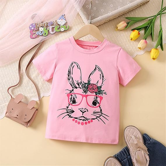 【DEARMINE】Heart Rabbit Printing Short Sleeves Bunny Rabbit Heart Shirt – 812 Hickory