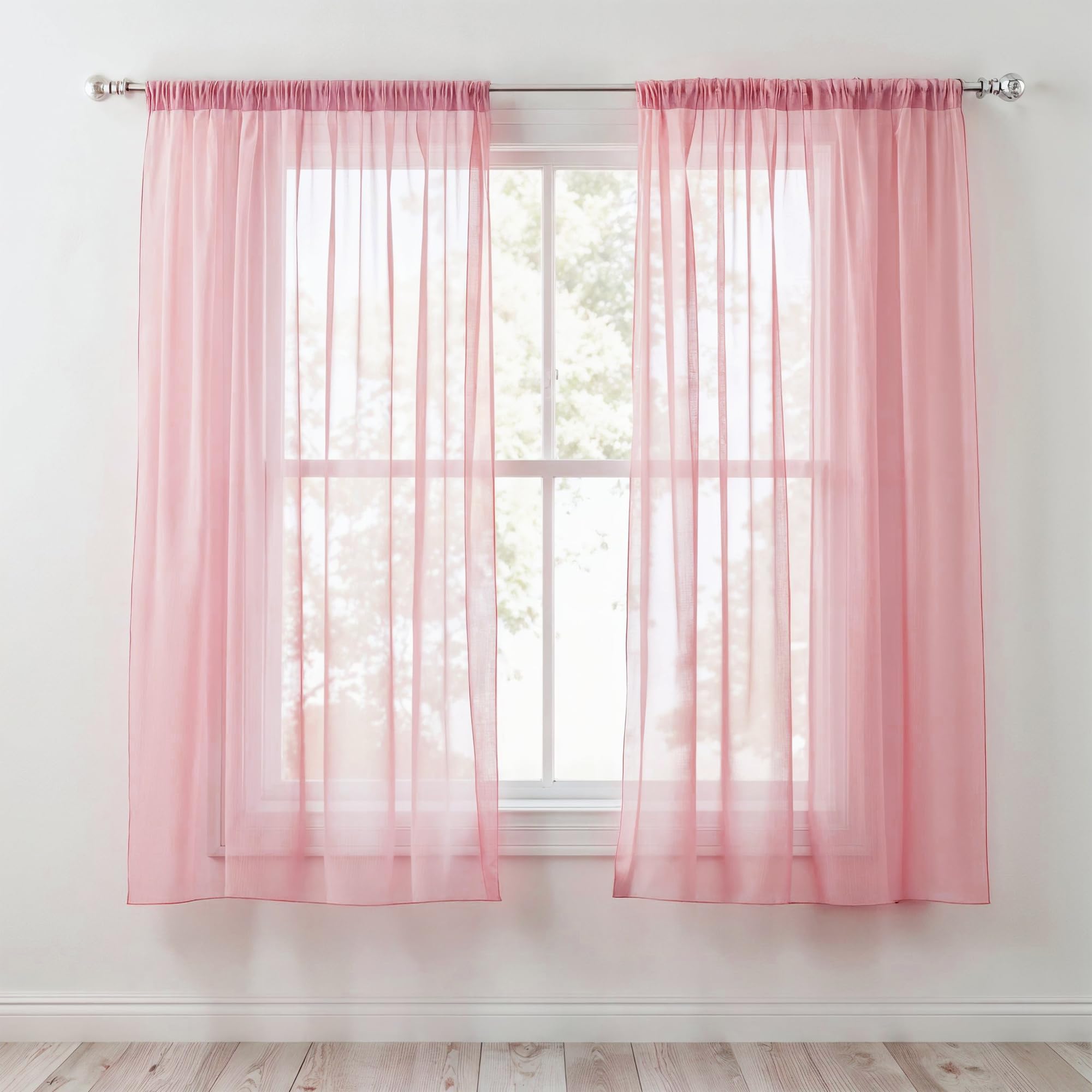 Trimming Shop Blush Pink Voile Curtains, 2 Panel Net Curtain, 142 x 137cm