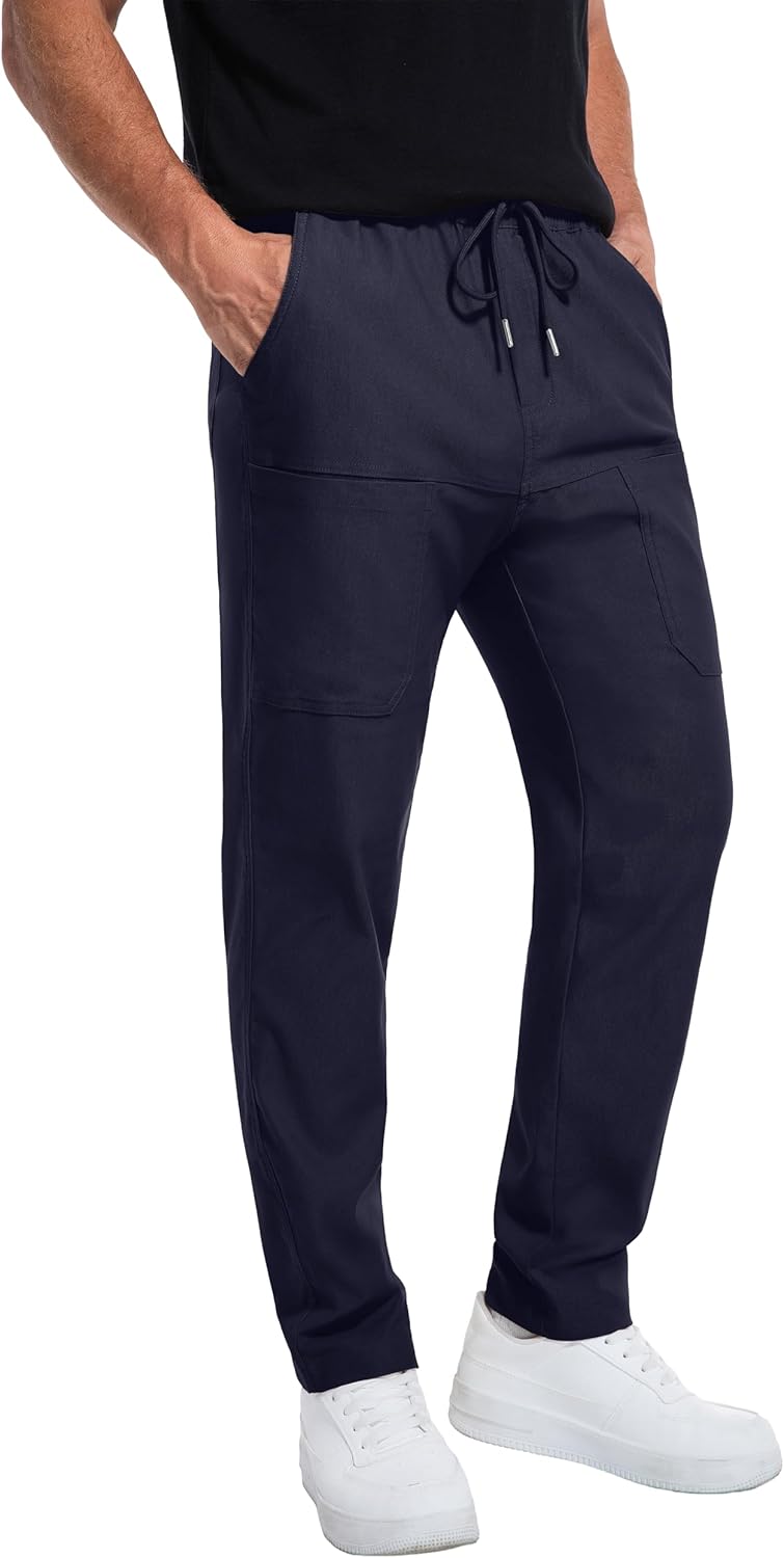 Mens Cargo Pants Comfy Work Casual Pant Relaxed Fit Stretchy Drawstring Pants with Pockets - Image 3