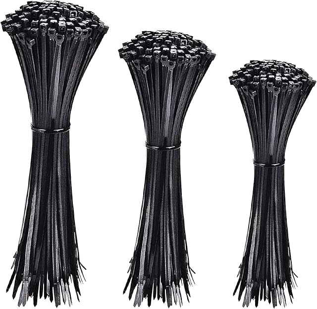 Aunly 300 Pack Cable Ties, Nylon PA66 Zip Ties for Home Office, Garden, Garage and Workshop, Multi-Pack Plastic Tie Wraps (100mm x 2.5, 200mm x 2.5, 300mm x 3.6) (Black)