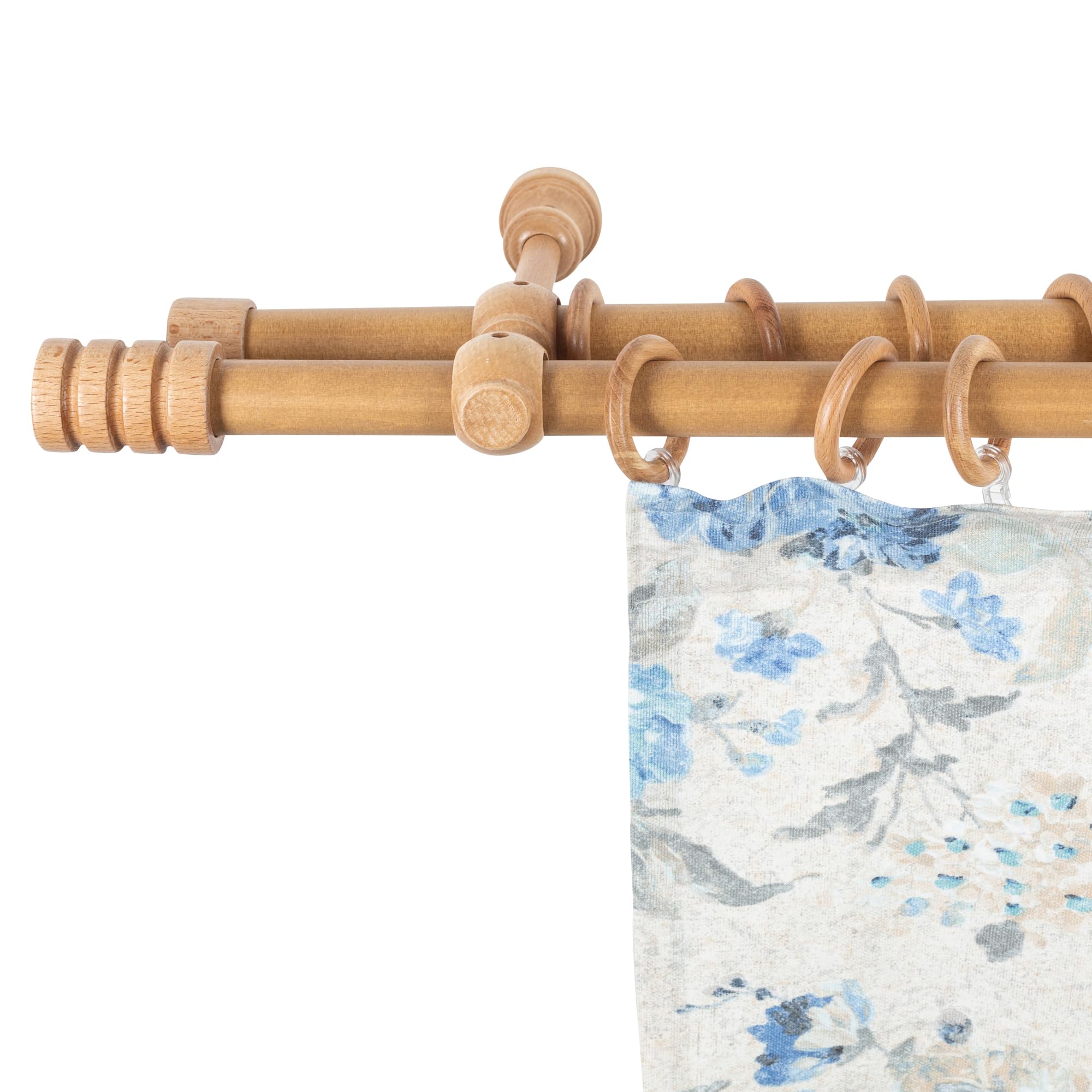 SN Deco Gardinenstange Pisa, Holz, Ø 28mm, 2-Lauf, Komplettset mit Ringen, Farbe Eiche 240cm (4x120cm)