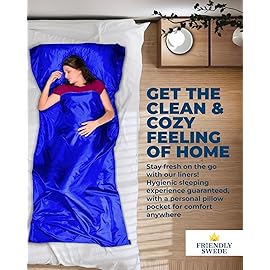 The Friendly Swede Sleeping Bag Liner Ultralight - Thin Travel Sheets for Hotel; Silky Feel Camping Sheets & Adult Sleep Sack for Backpacking and Hiking; Travel Sleeping Bag - Blue (Hook & Loop)