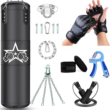 Punching Bag for Adults,Heavy Boxing Bag Set 4ft/120cm,Boxing Training Equipment Set for MMA Kickboxing Boxing Karate Home Gym TrainingUnfilled