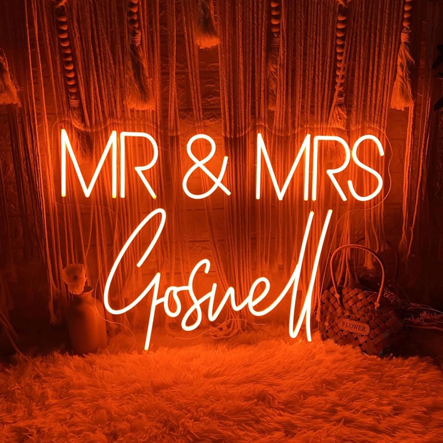 Personalisiertes "Mr & Mrs" Neon Schild mit Familienname - LED Hochzeitslicht für Paare, Verlobung, Jubiläum - Dimmbar