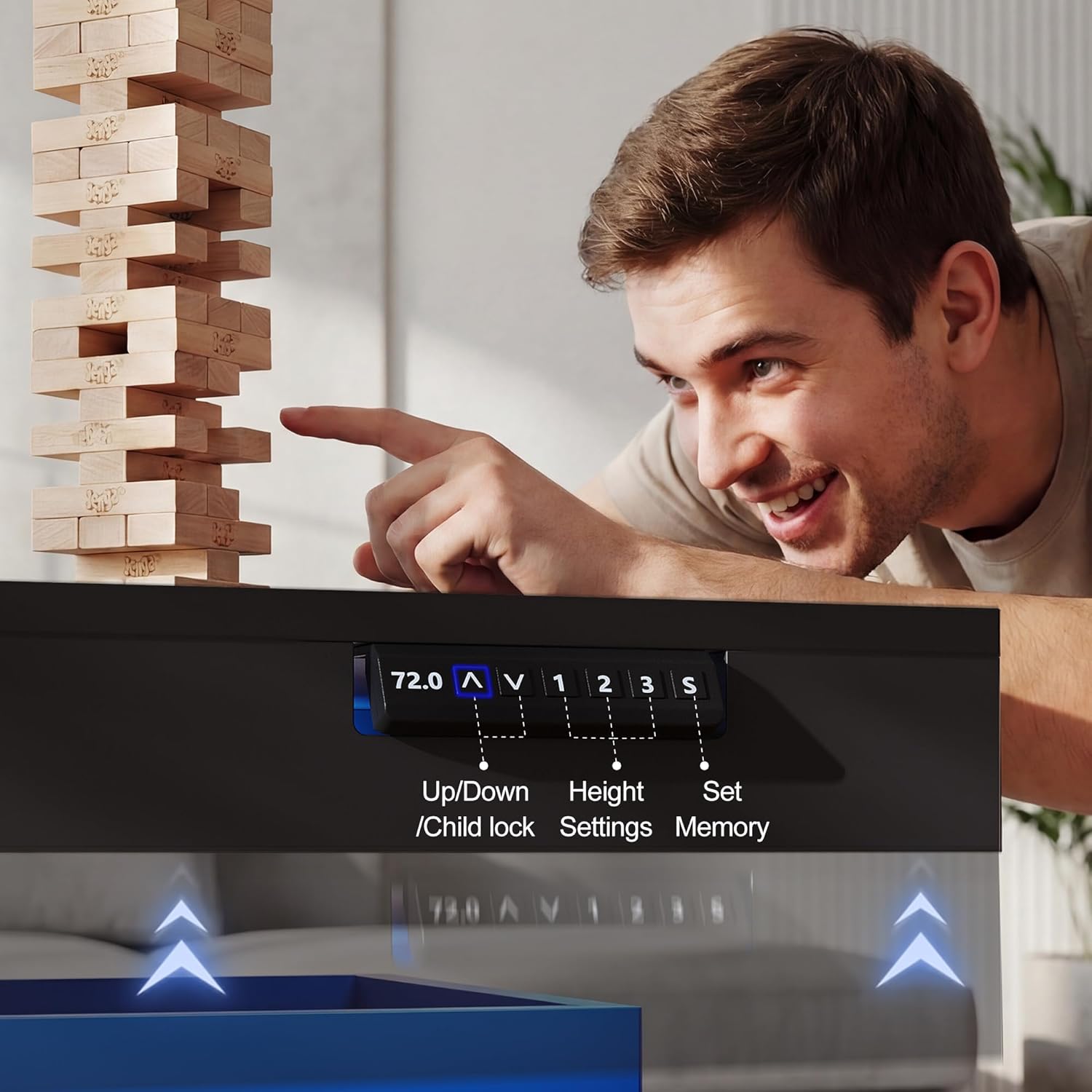 47.3" Electric Lift Top Coffee Table, Adjustable Height Table with Storage & LED Light, Coffee Tables for Living Room, Dining, Work and Gaming, Black